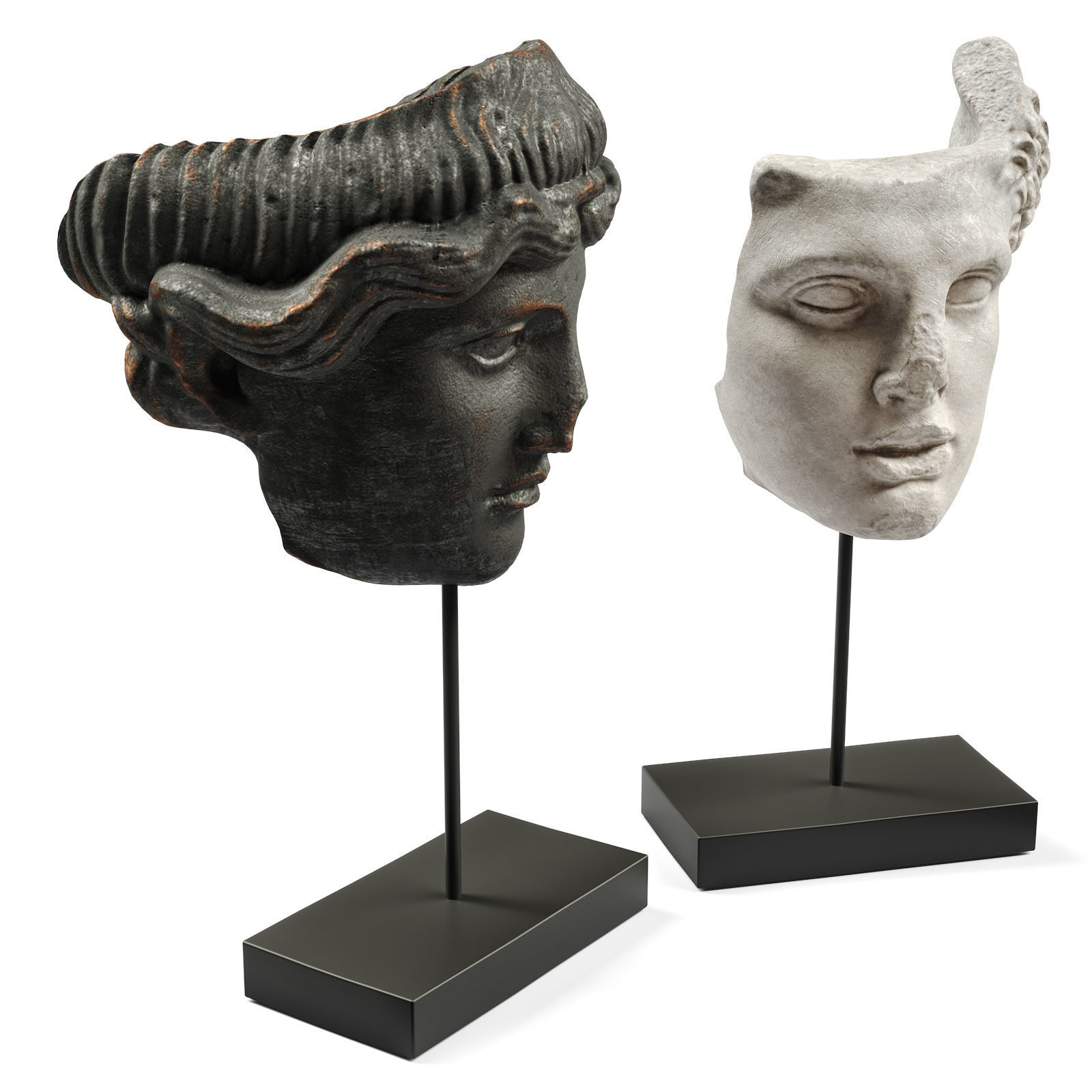 Hercules and Orpheus heads SCULPTURE Low-poly 3D model_2
