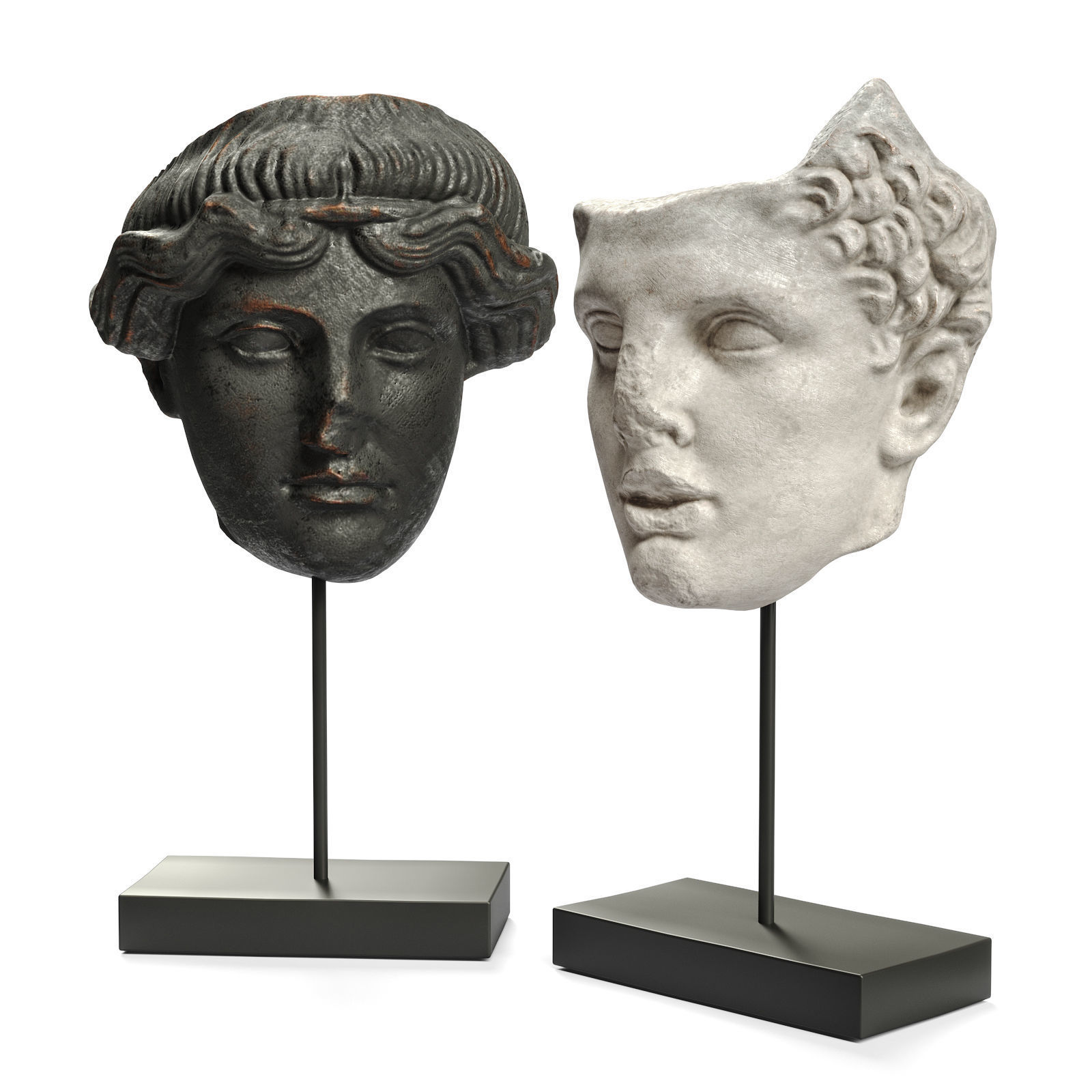 Hercules and Orpheus heads SCULPTURE Low-poly 3D model_1