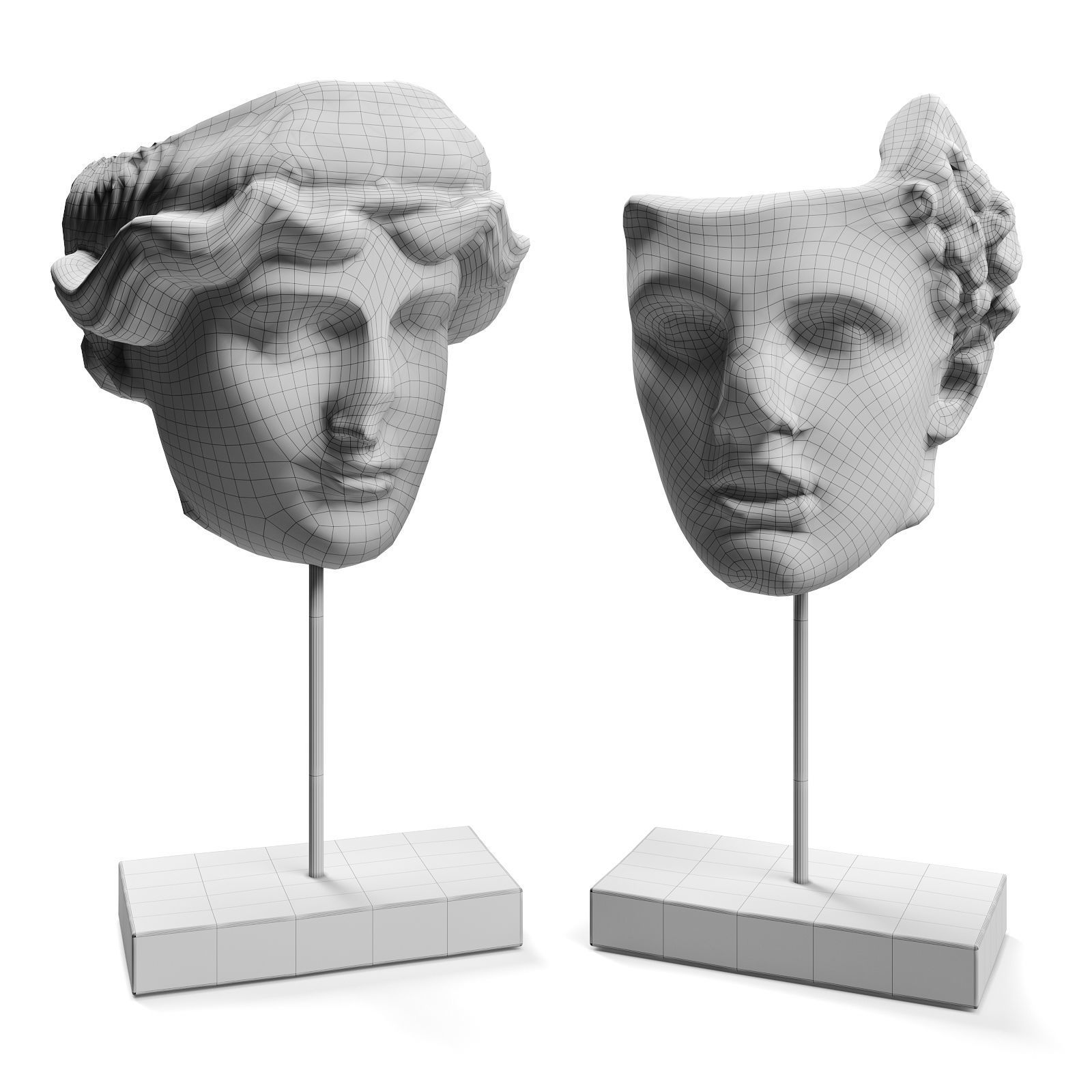Hercules and Orpheus heads SCULPTURE Low-poly 3D model_4