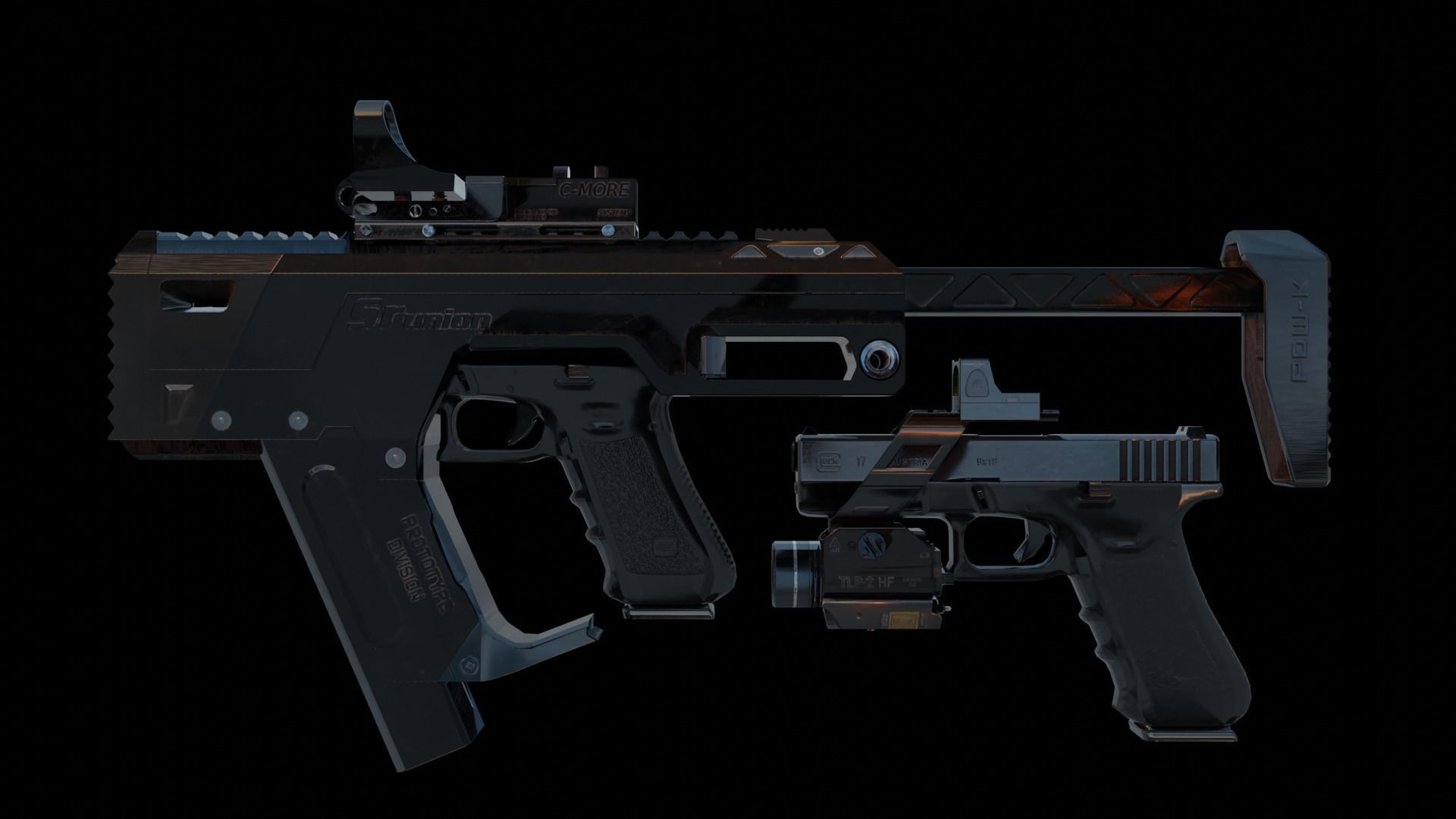 The Ultimate Glock 19 Pack and Automatic Edited Glock 19 Smg  Low-poly 3D model_2
