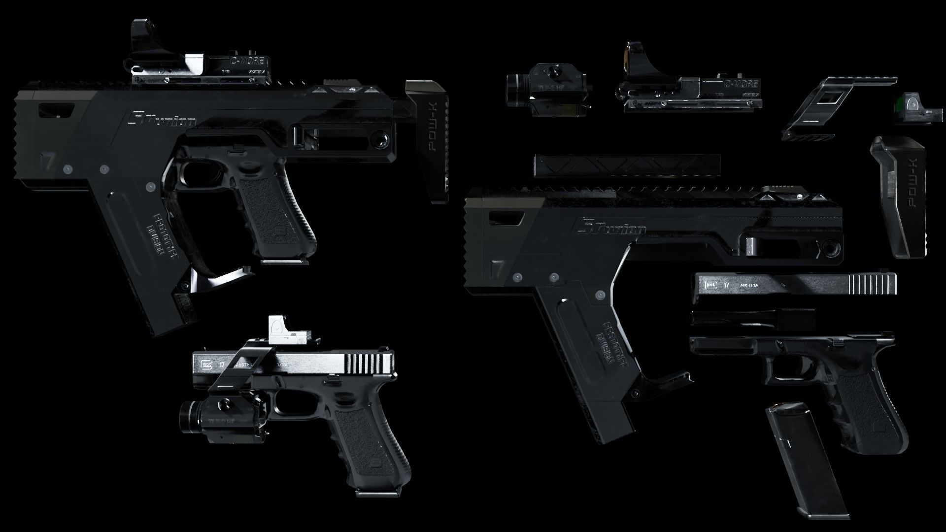 The Ultimate Glock 19 Pack and Automatic Edited Glock 19 Smg  Low-poly 3D model_9