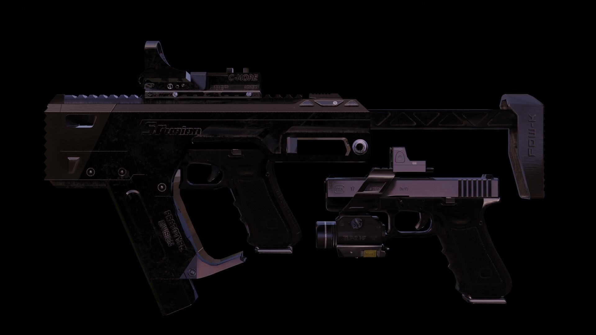 The Ultimate Glock 19 Pack and Automatic Edited Glock 19 Smg  Low-poly 3D model_1