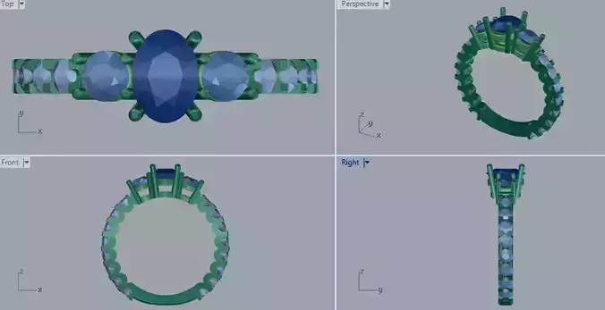 Pave Diamond Oval N Round Gemstone Sterling Silver Ring Jewelry