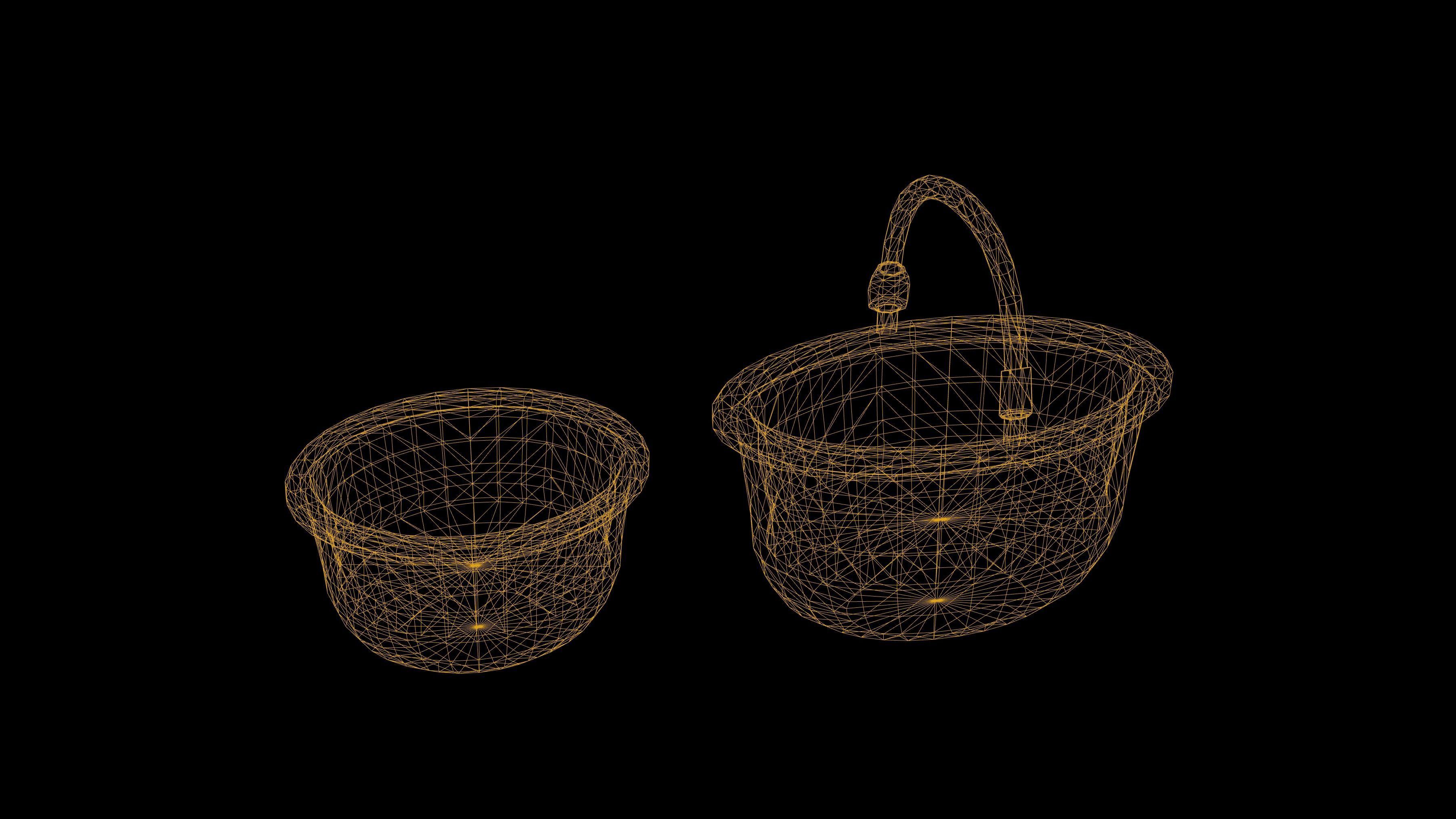 Basket Set Low Poly Game Ready wicker Low-poly 3D model_1