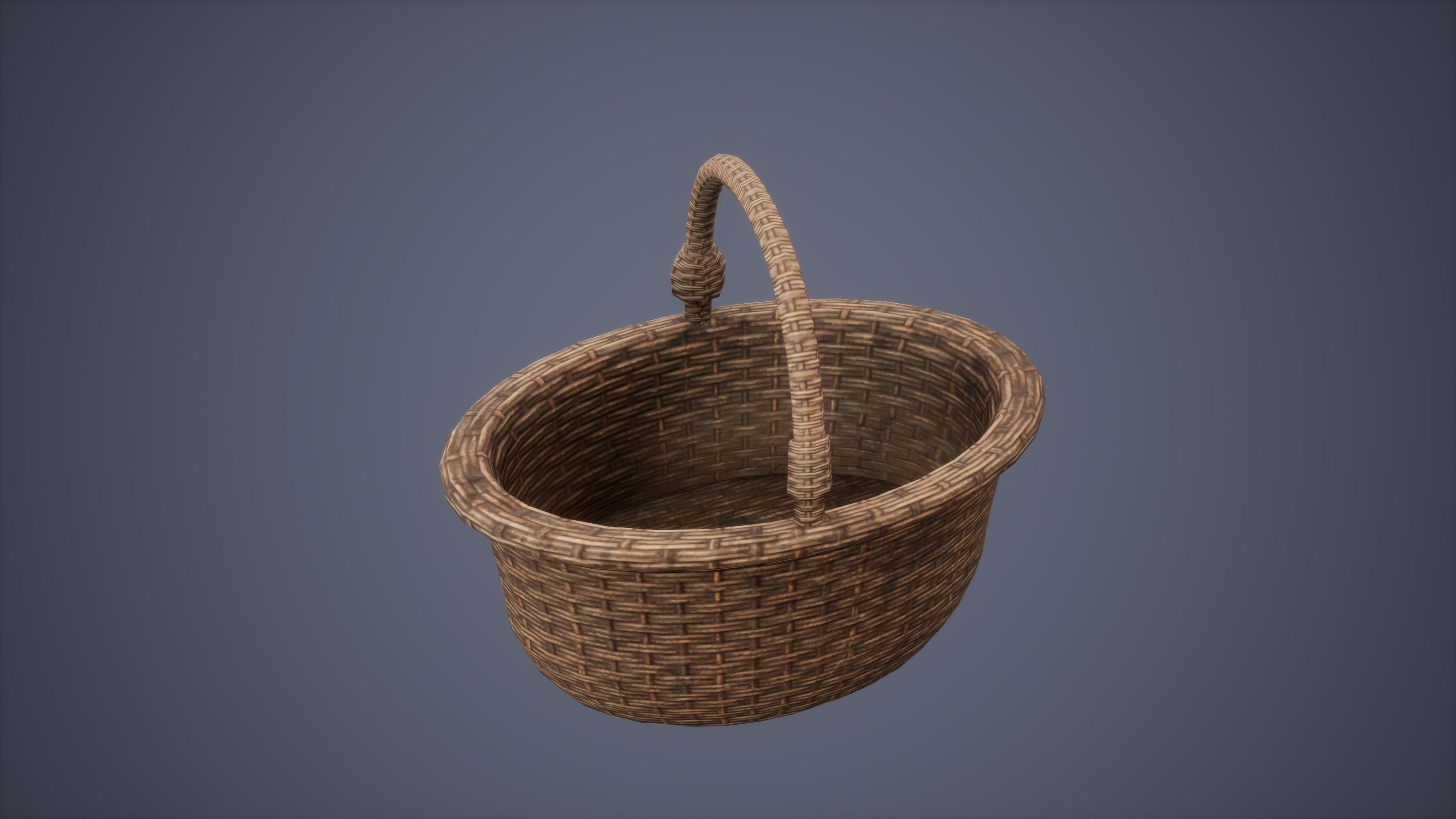 Basket Set Low Poly Game Ready wicker Low-poly 3D model_2