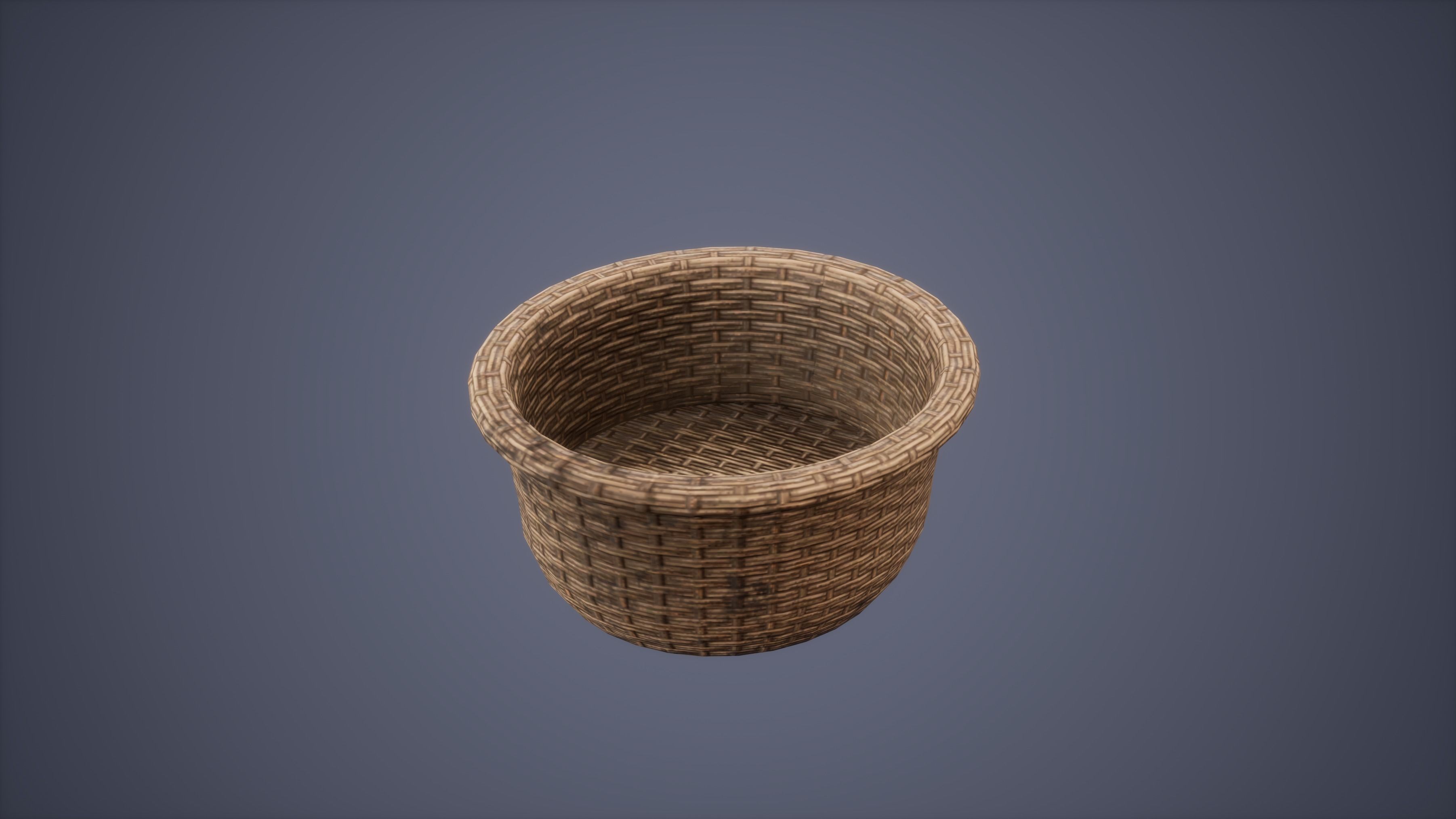 Basket Set Low Poly Game Ready wicker Low-poly 3D model_3