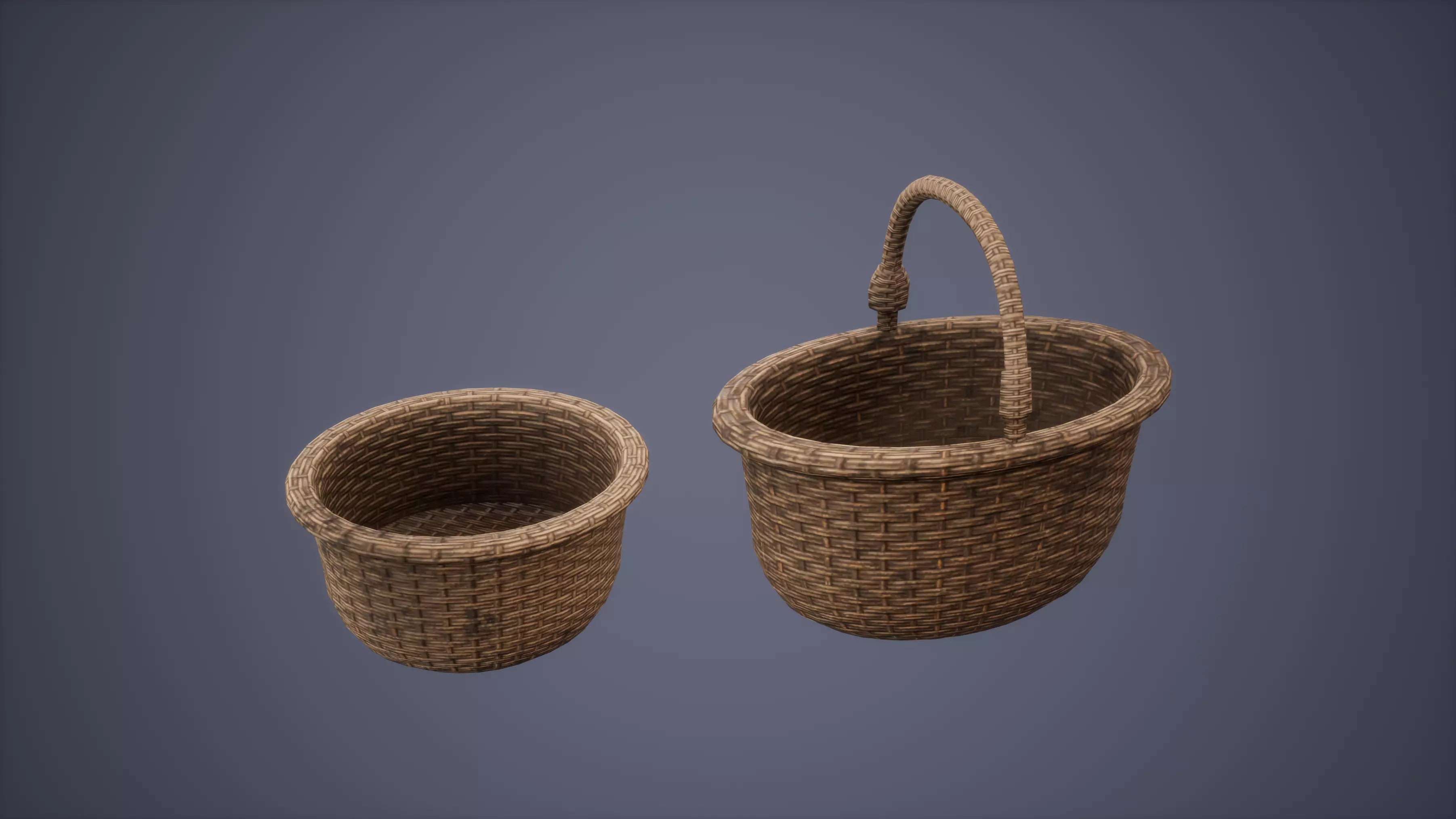 Basket Set Low Poly Game Ready wicker Low-poly 3D model_0