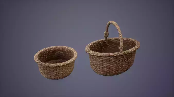Basket Set Low Poly Game Ready wicker