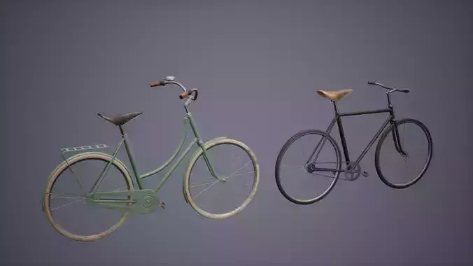 Bicycle Set Low Poly Game Ready vintage Low-poly 3D model