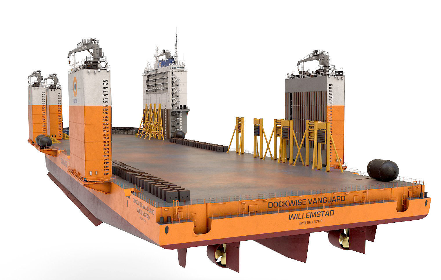 Heavy transport vessel orange 3D model_12