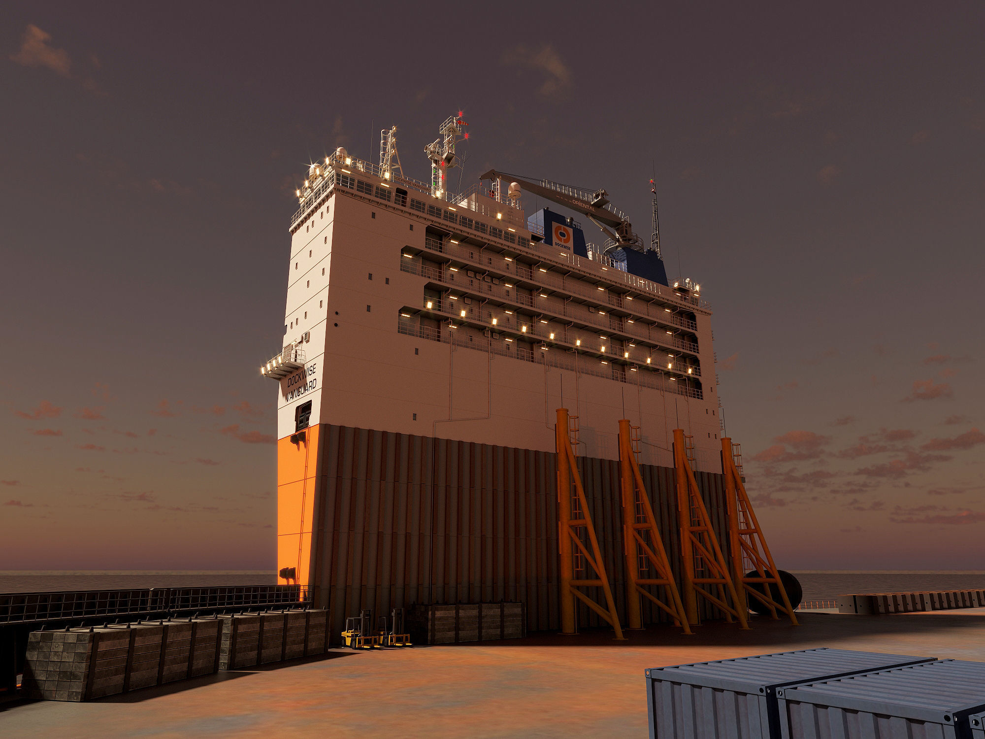 Heavy transport vessel orange 3D model_1