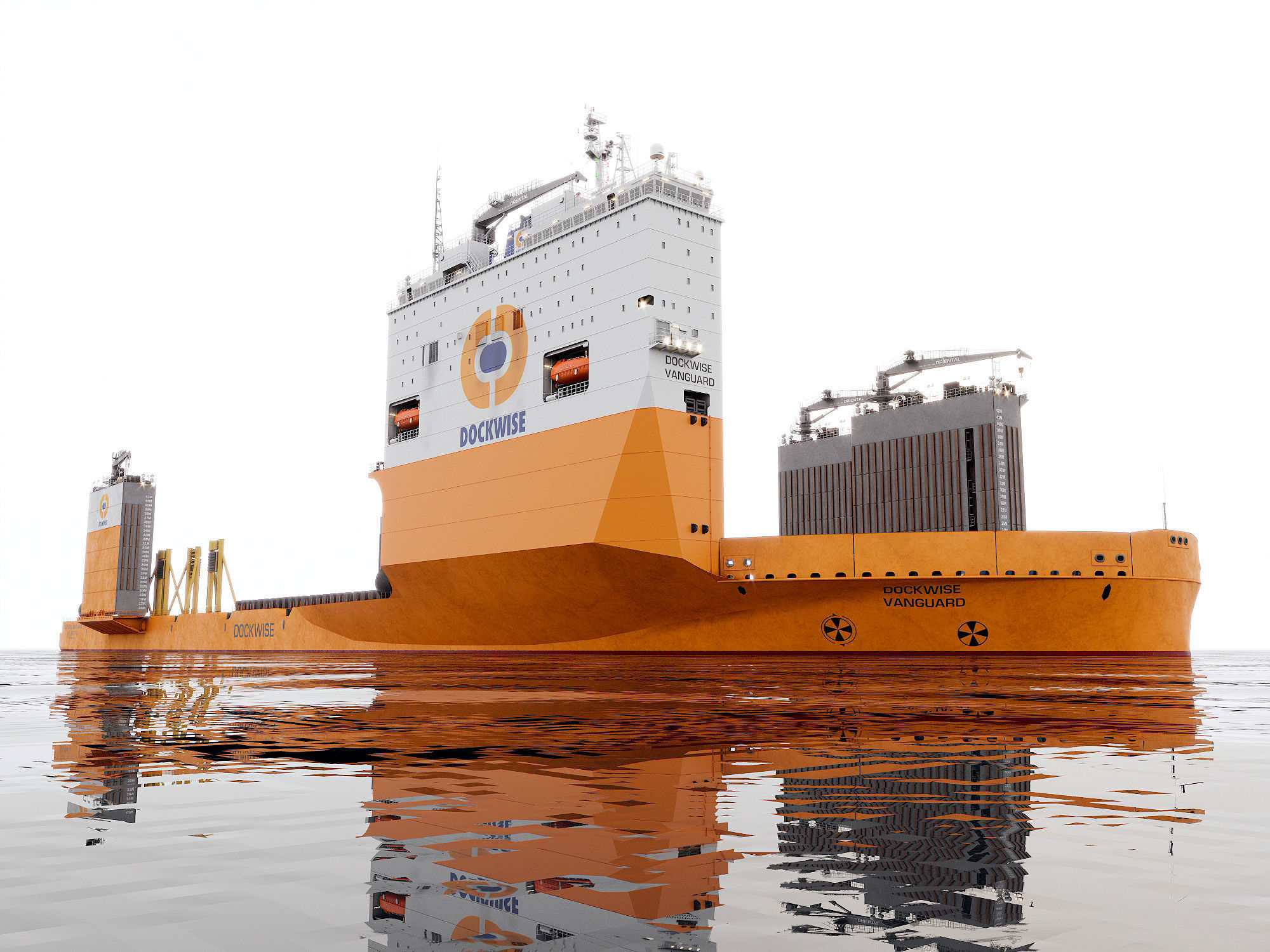 Heavy transport vessel orange 3D model_3