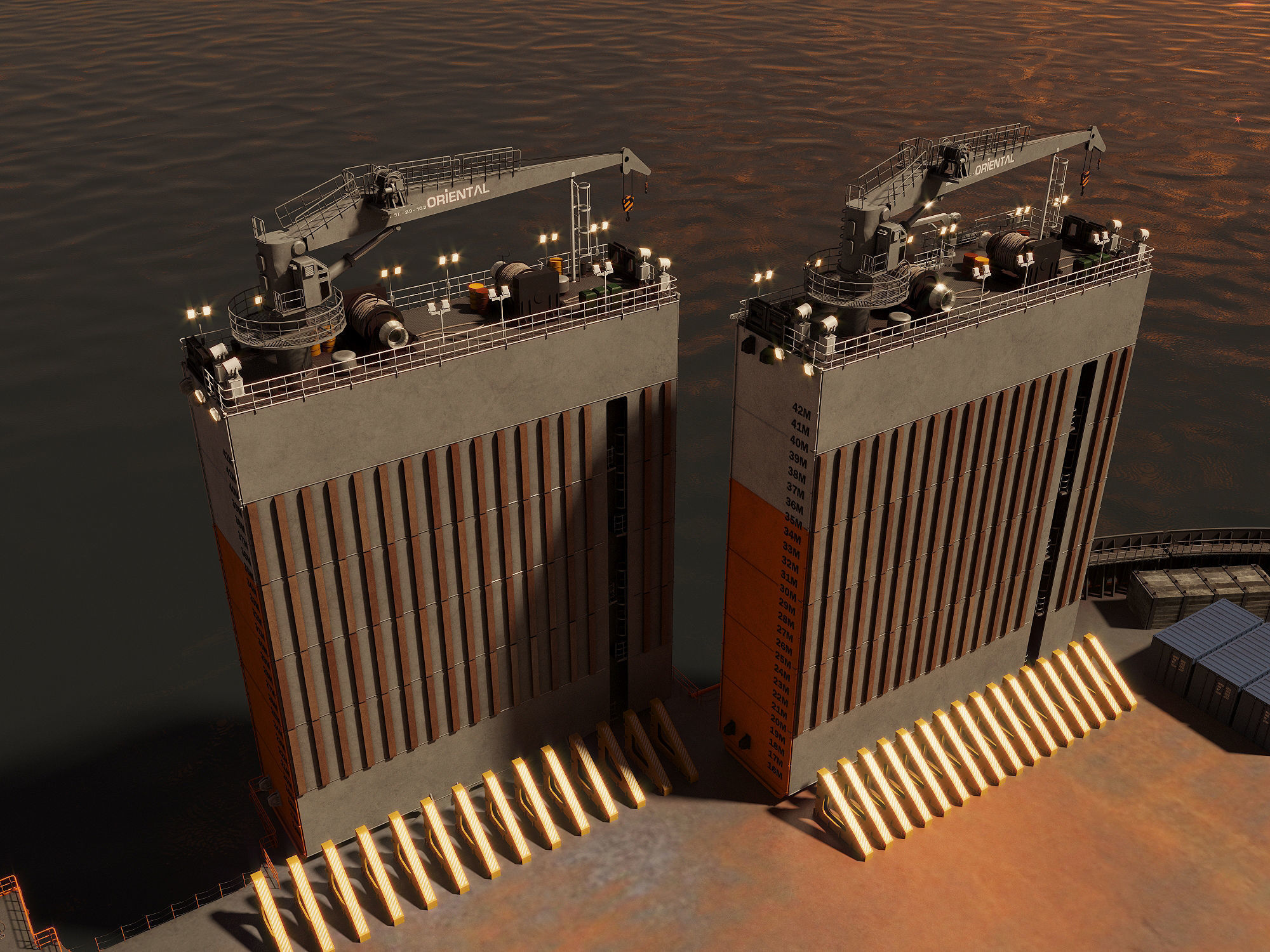 Heavy transport vessel orange 3D model_2