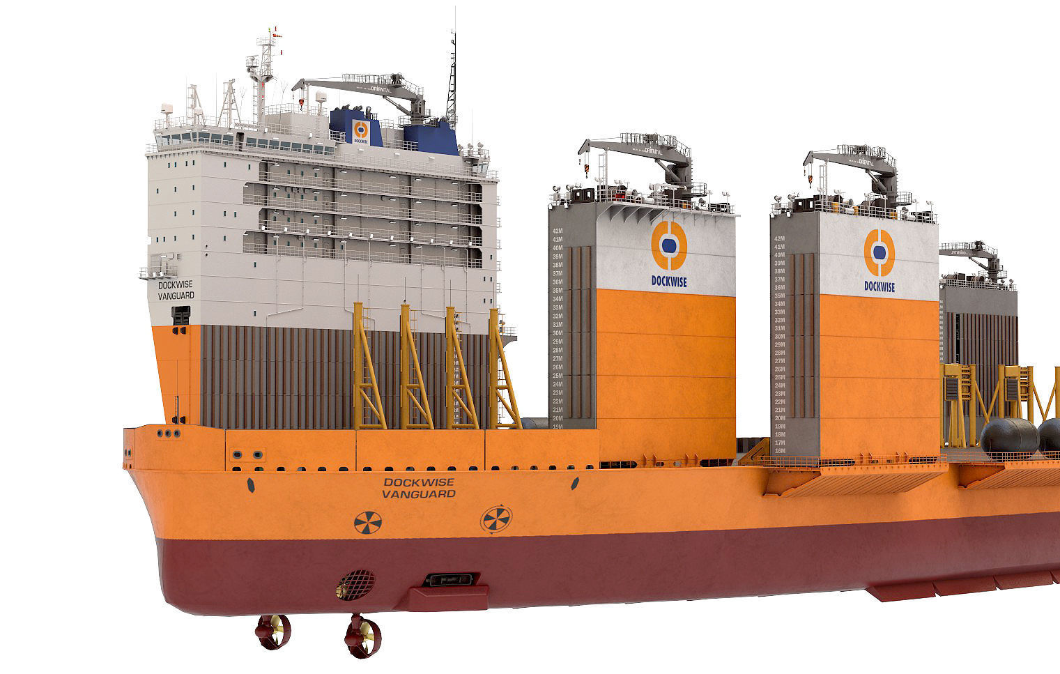 Heavy transport vessel orange 3D model_10