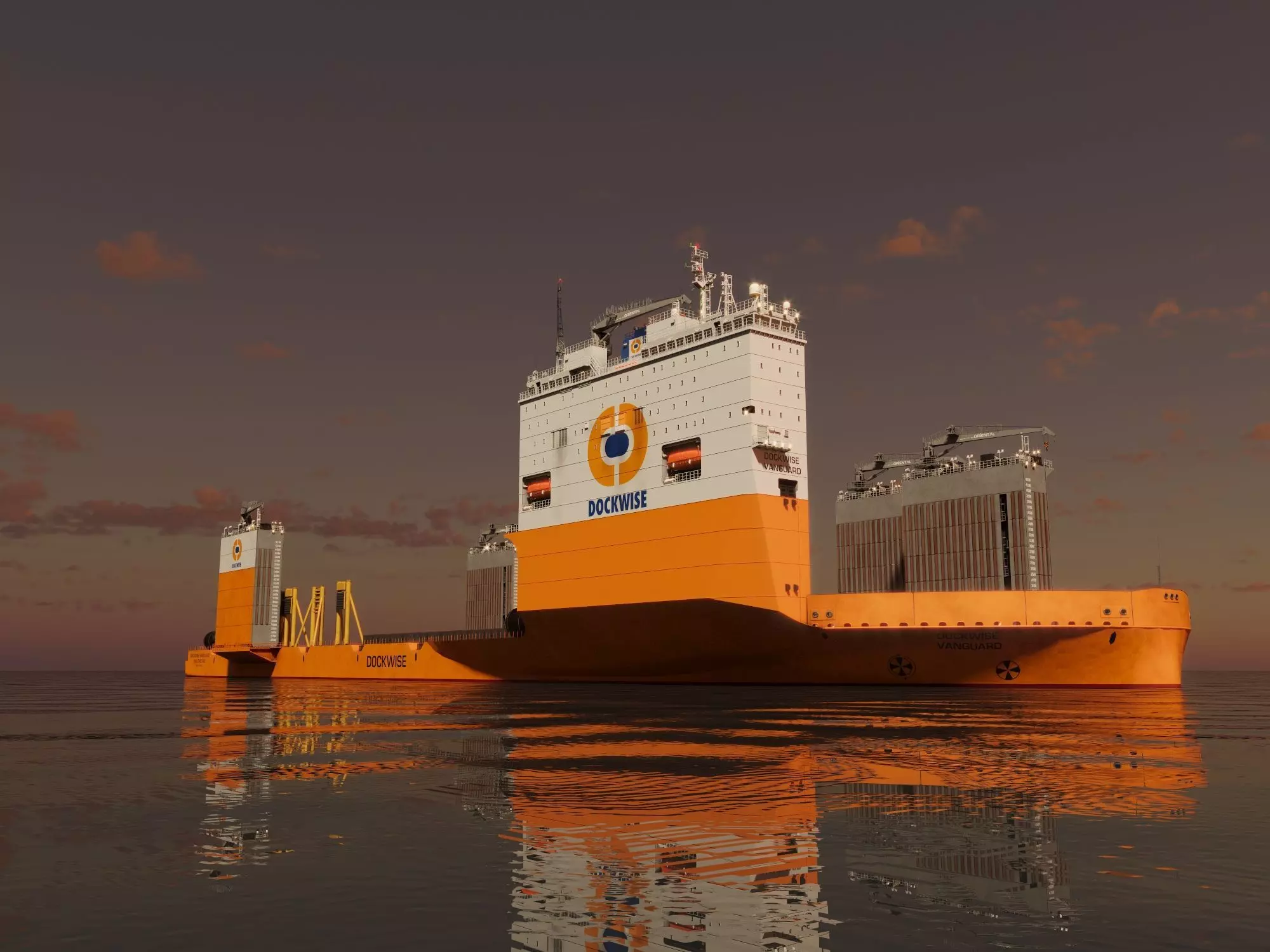 Heavy transport vessel orange 3D model_0