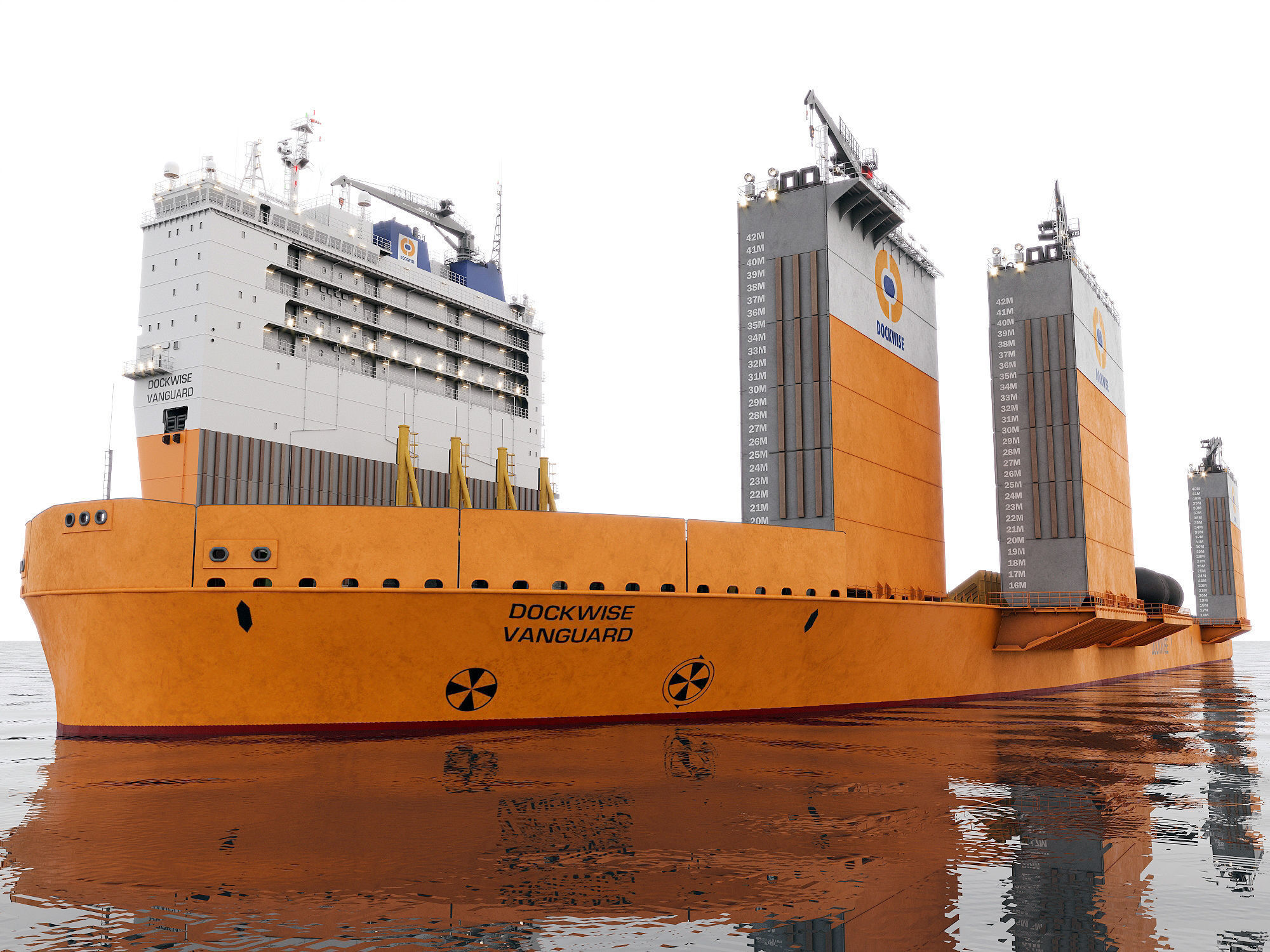 Heavy transport vessel orange 3D model_4