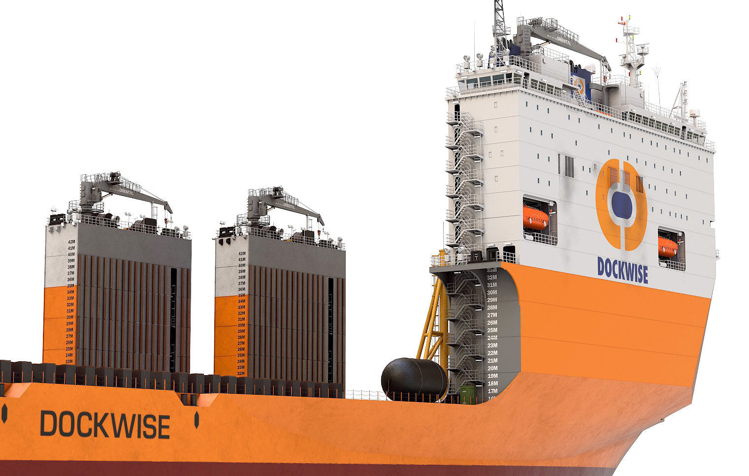 Heavy transport vessel orange 3D model_5