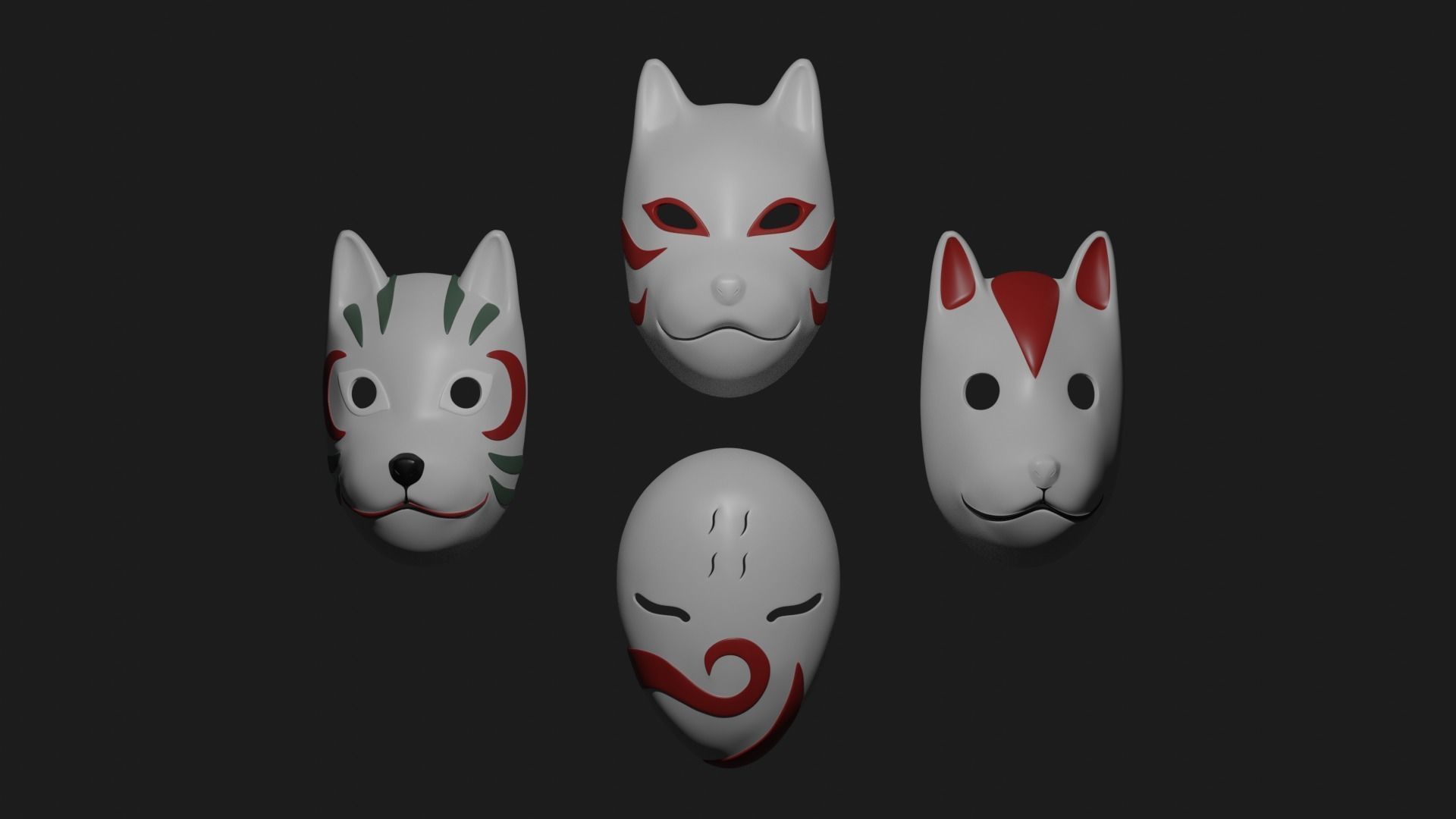 ANBU masks from Naruto Low-poly 3D model_2