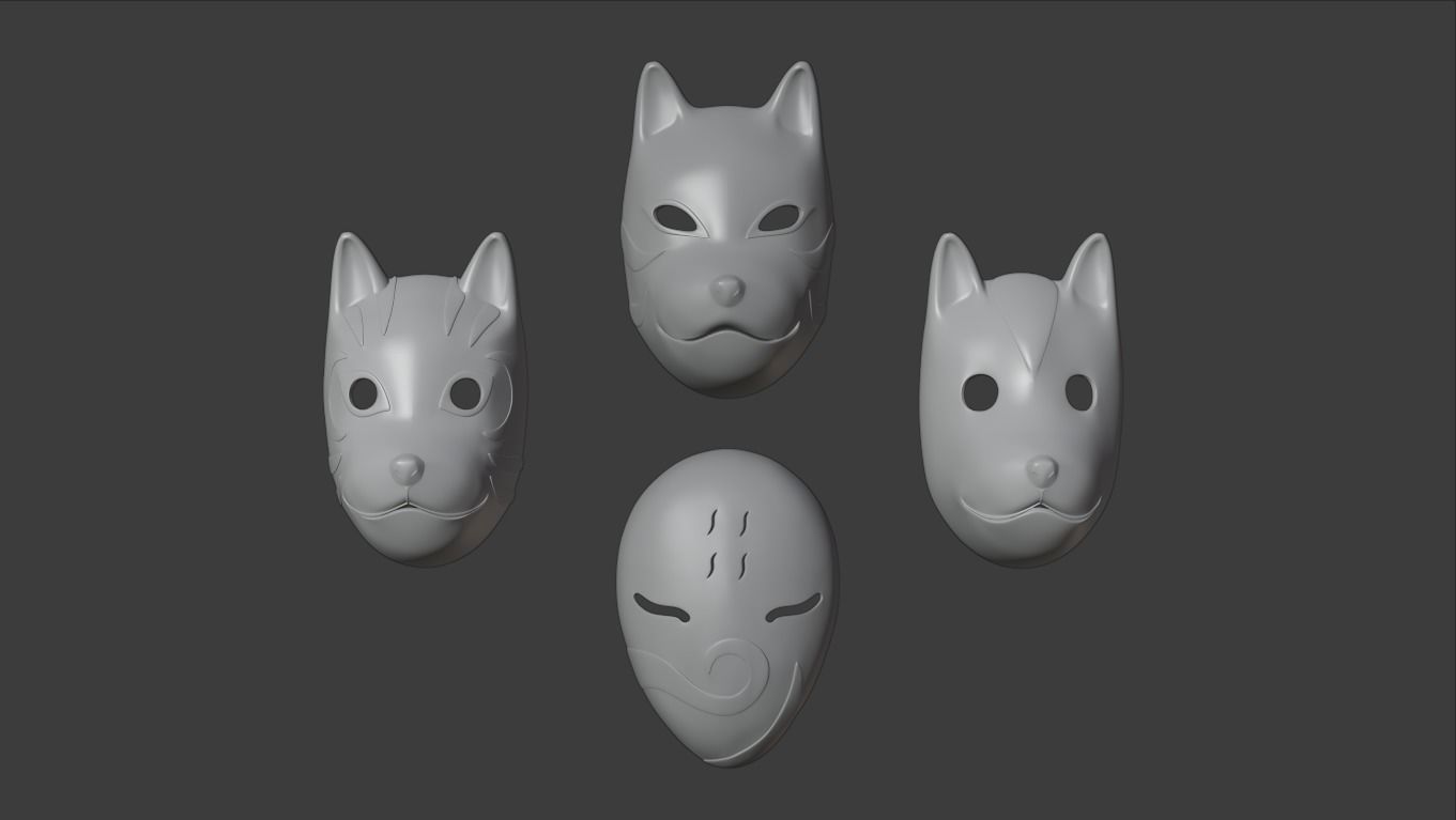 ANBU masks from Naruto Low-poly 3D model_4
