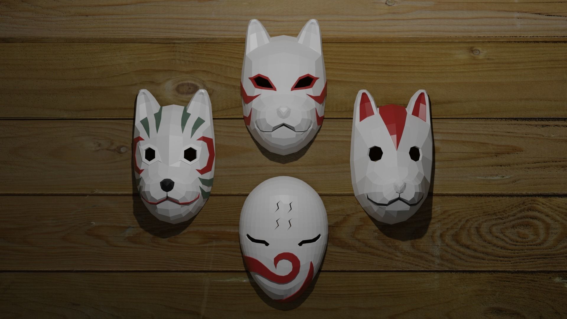 ANBU masks from Naruto Low-poly 3D model_1