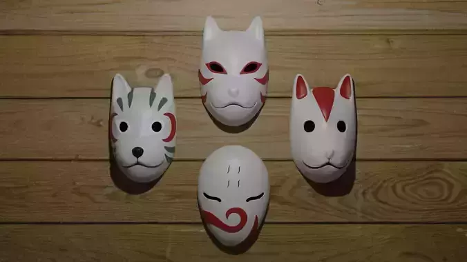 ANBU masks from Naruto Low-poly 3D model