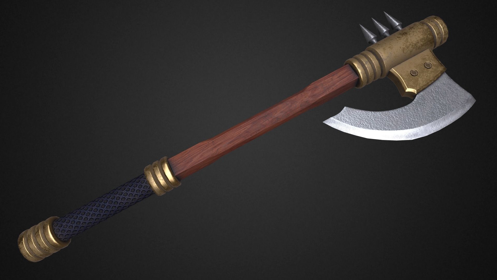 Medieval axe Low-poly 3D model_2