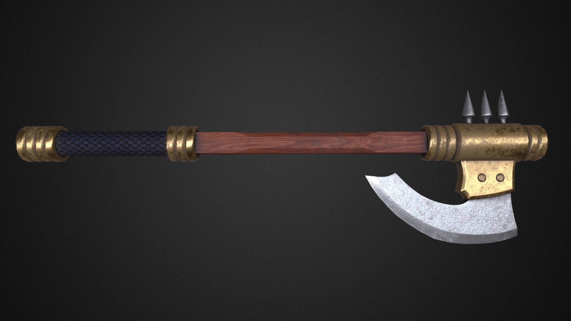 Medieval axe Low-poly 3D model_3