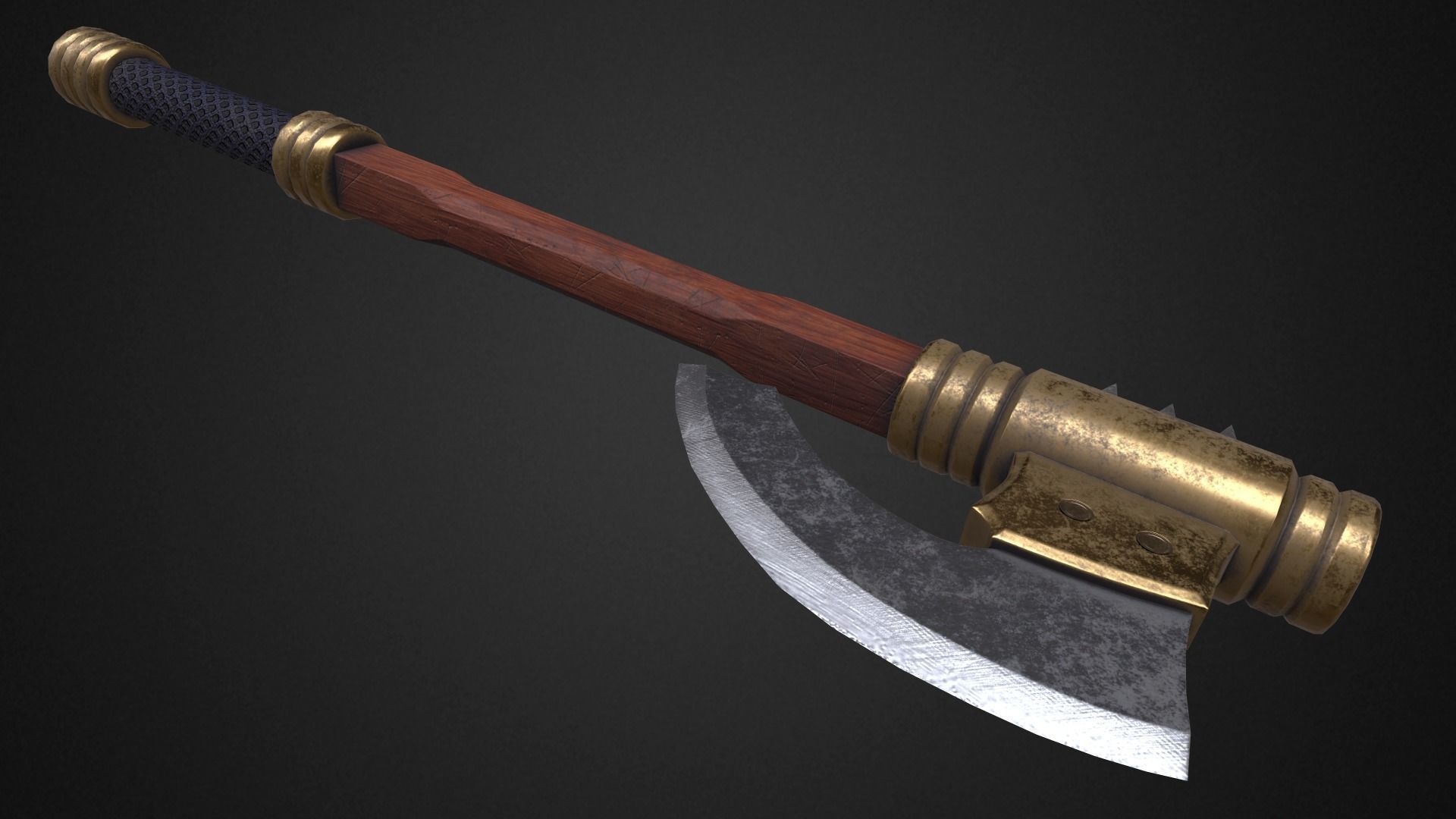 Medieval axe Low-poly 3D model_4
