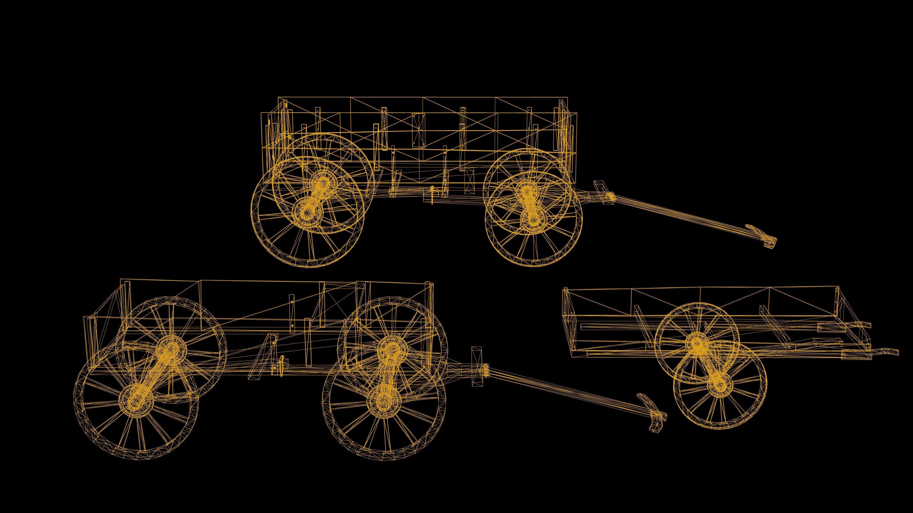 Carts Set Low Poly Game Ready old wooden wagon Low-poly 3D model_2