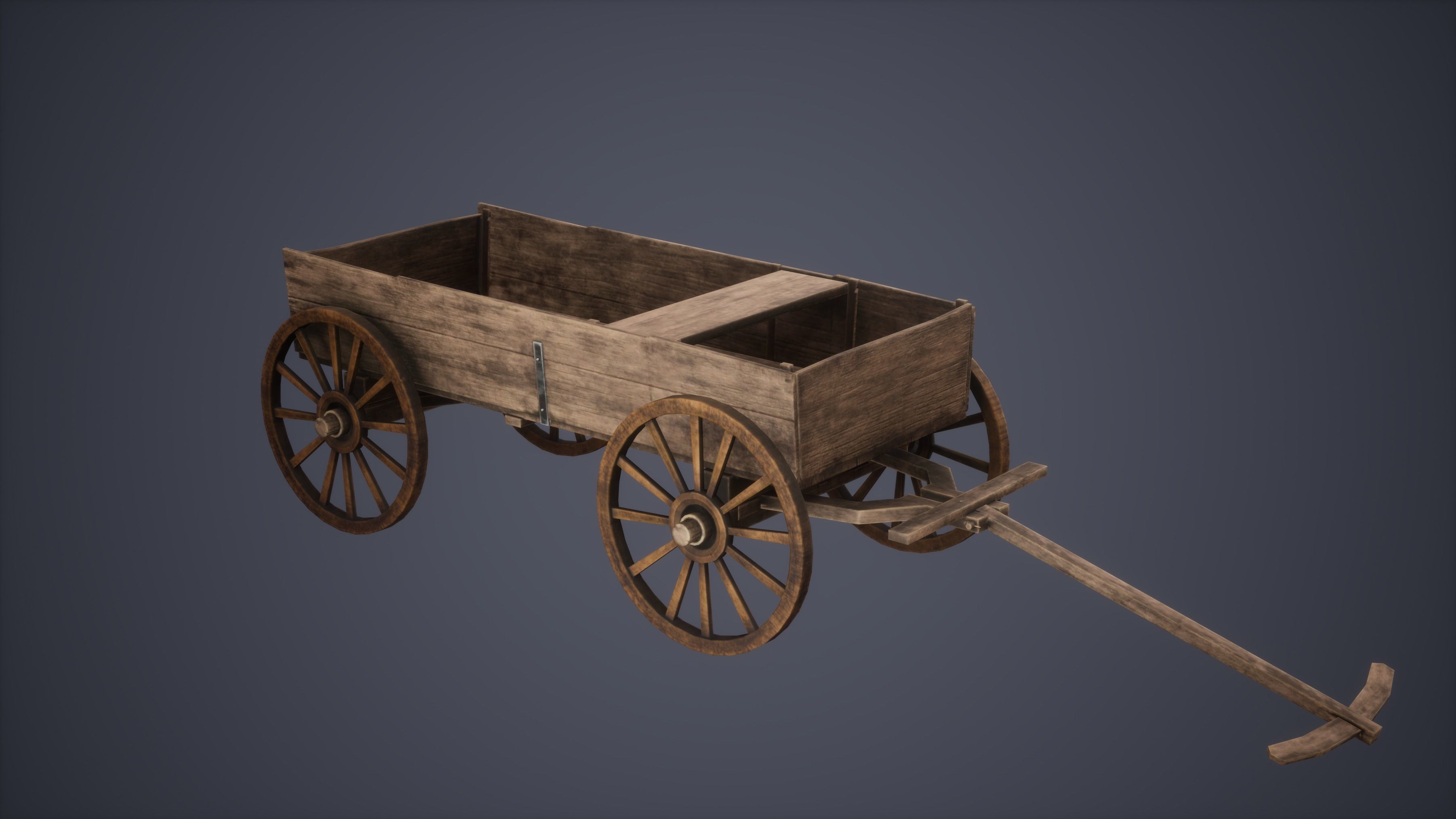 Carts Set Low Poly Game Ready old wooden wagon Low-poly 3D model_3