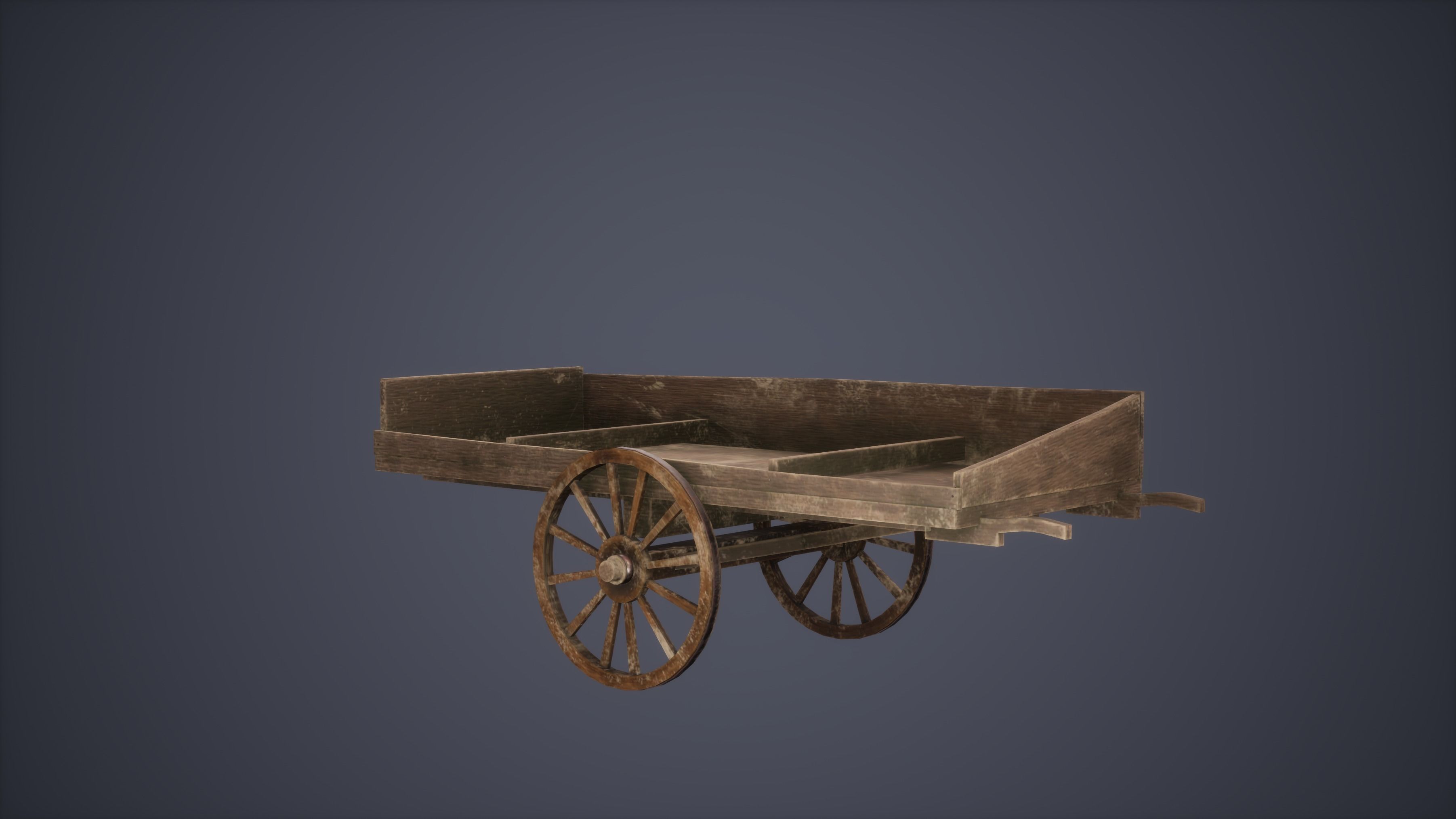 Carts Set Low Poly Game Ready old wooden wagon Low-poly 3D model_5