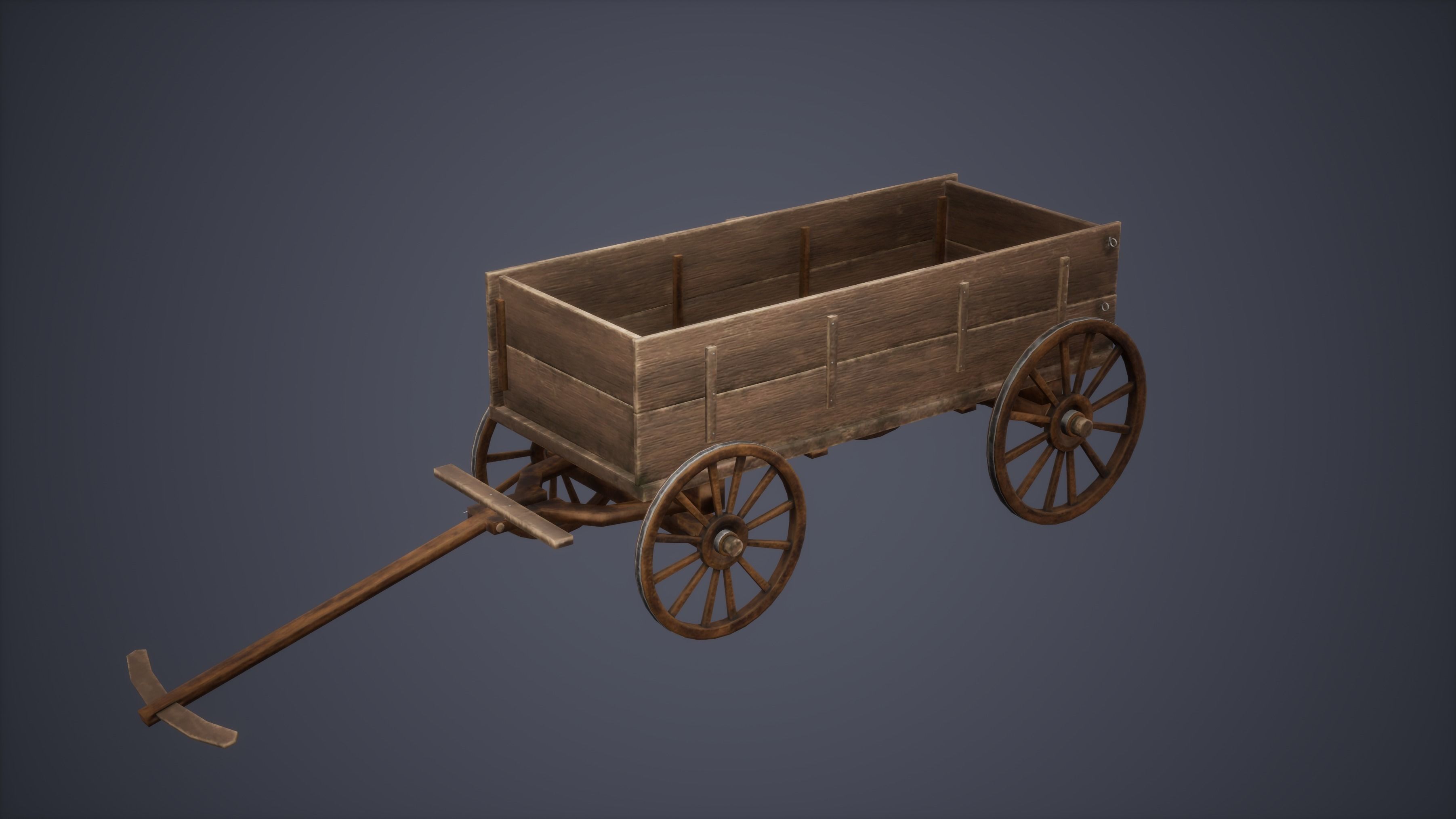 Carts Set Low Poly Game Ready old wooden wagon Low-poly 3D model_4