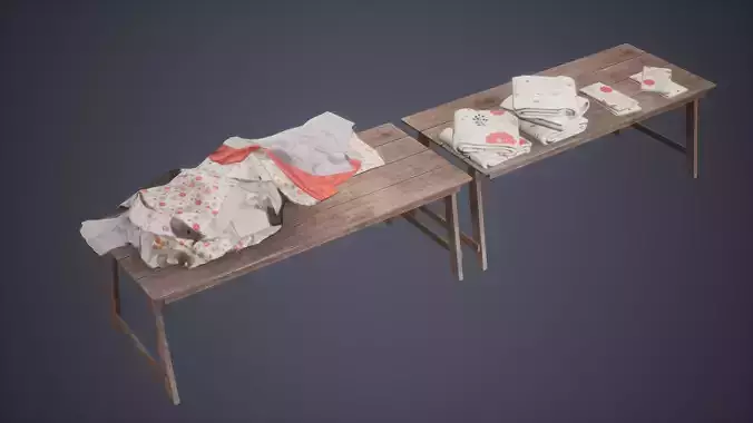 Clothes Set Low Poly Game Ready table with papers