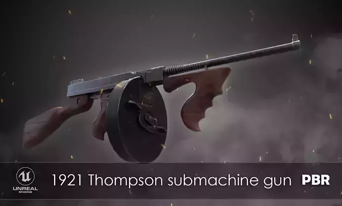 1921 Thompson submachine gun Low-poly 3D model