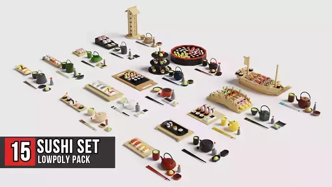 Sushi Set Pack Low-poly 3D model