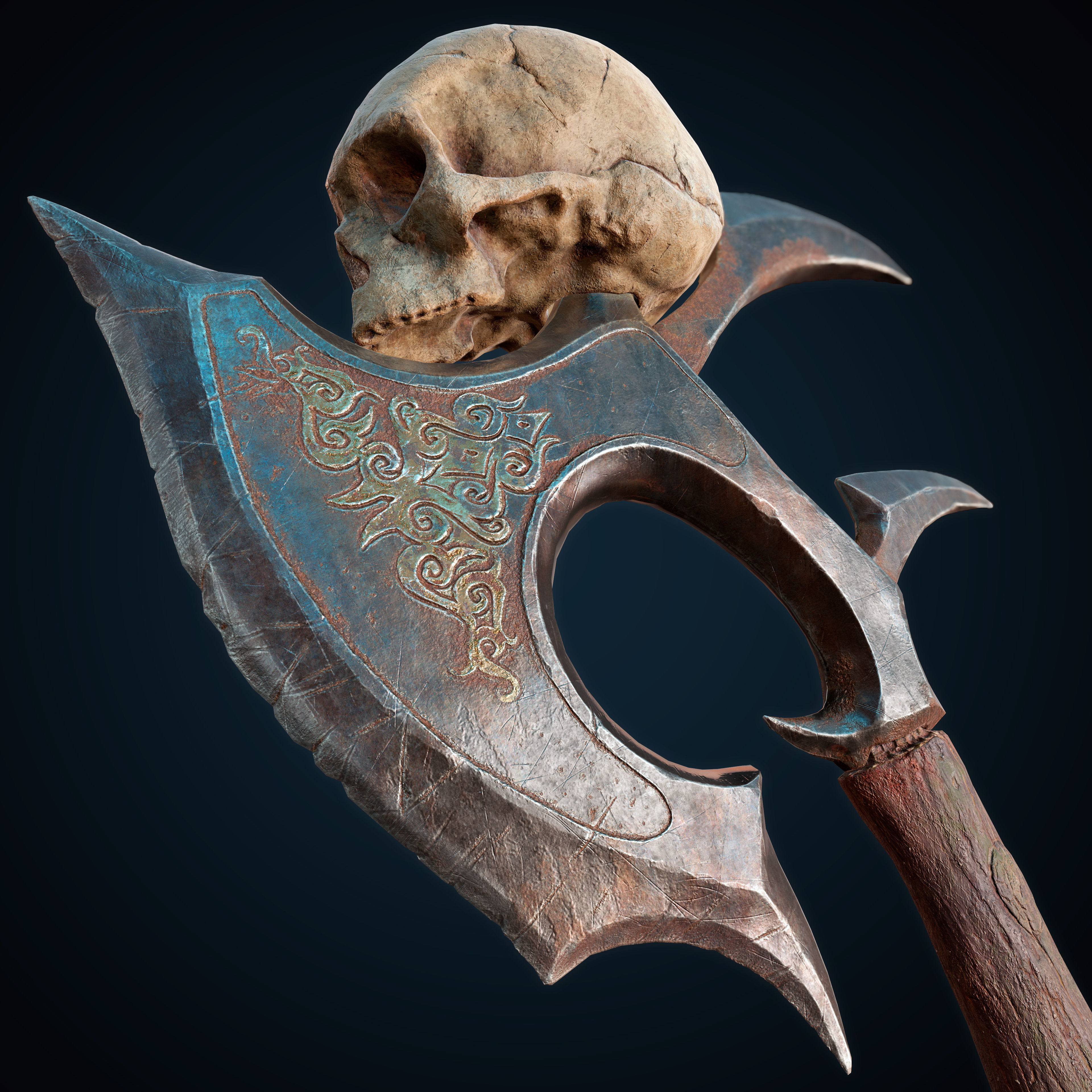 PBR Skull Axe Game Ready 3D model Low-poly 3D model_8