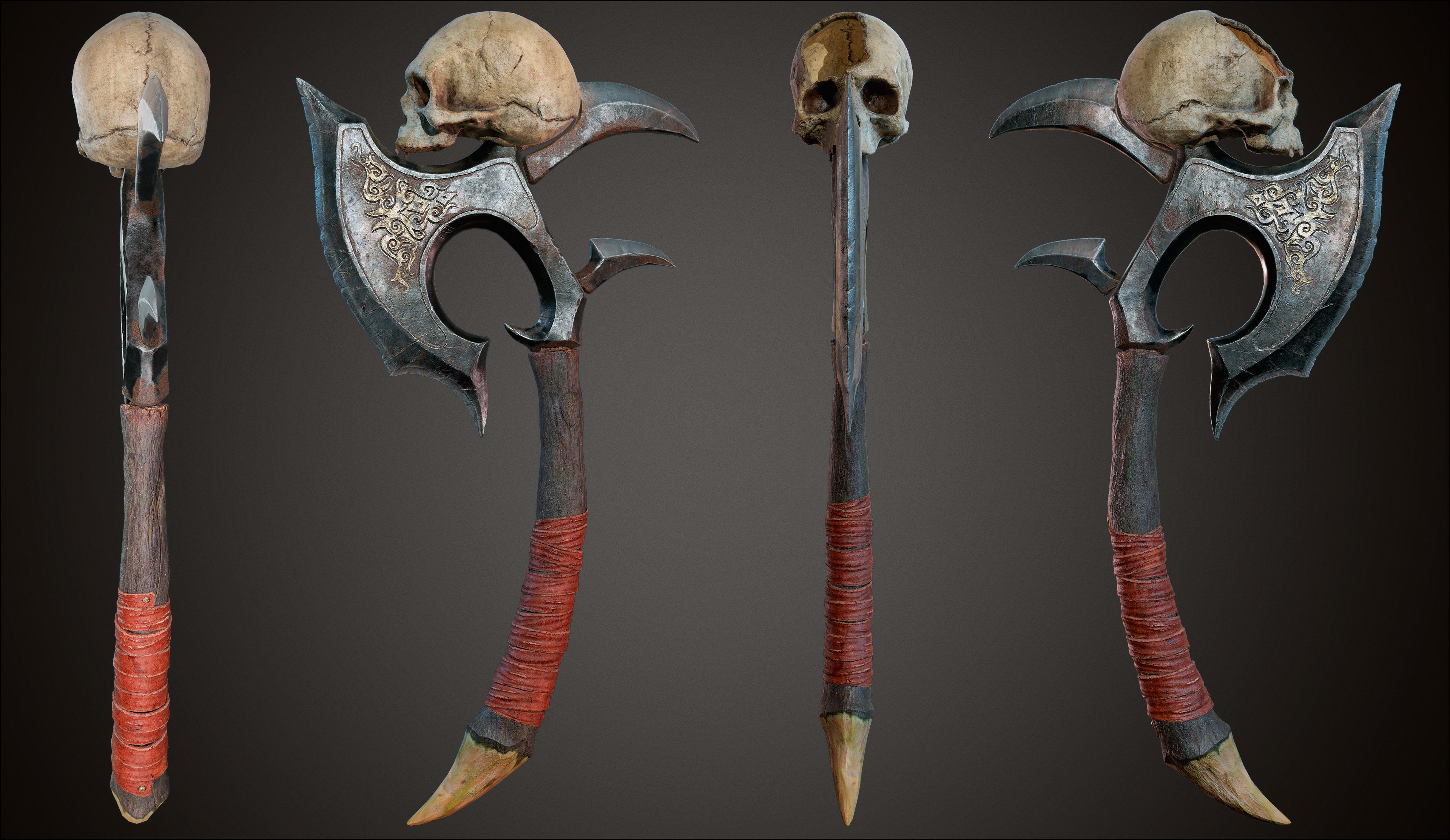 PBR Skull Axe Game Ready 3D model Low-poly 3D model_10