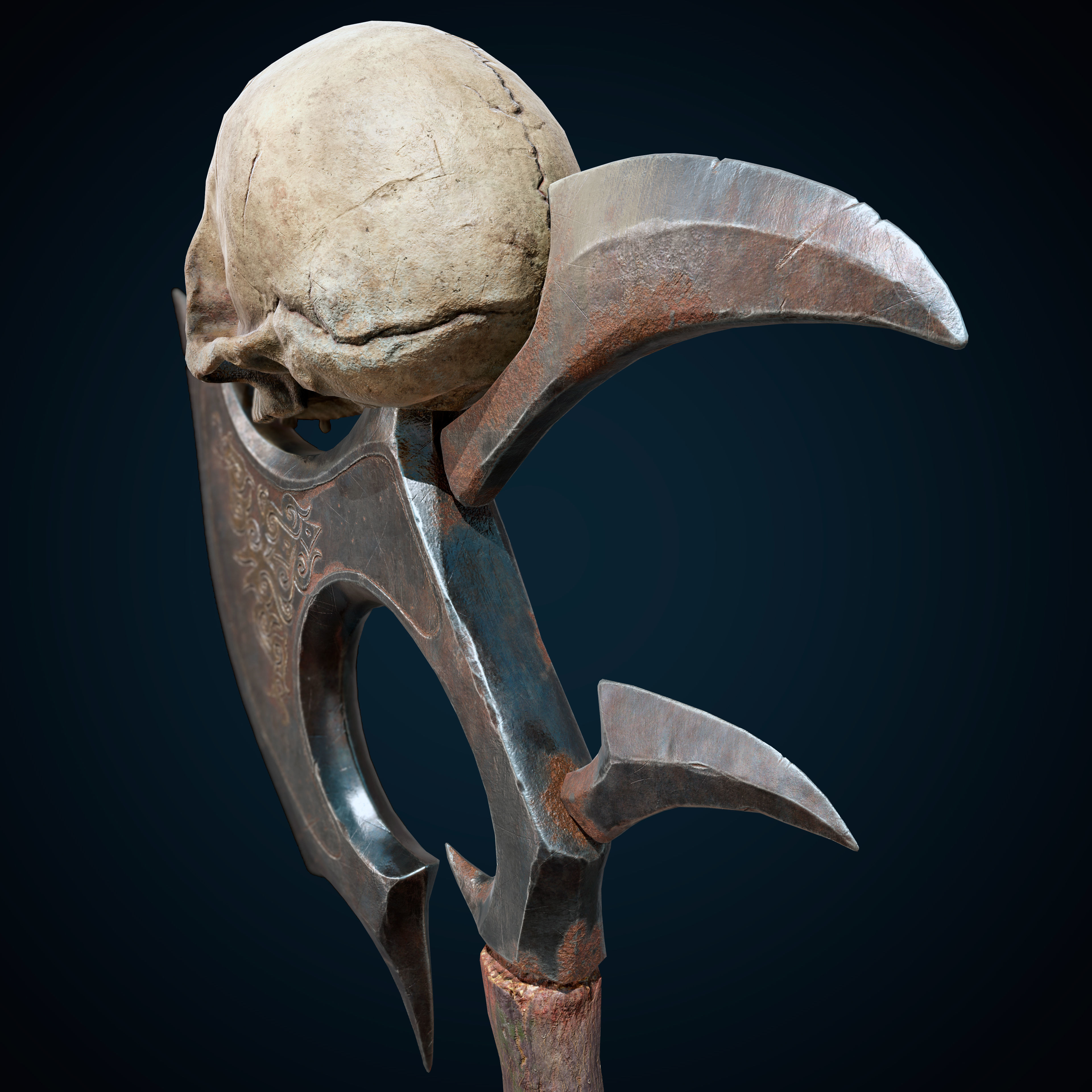 PBR Skull Axe Game Ready 3D model Low-poly 3D model_4