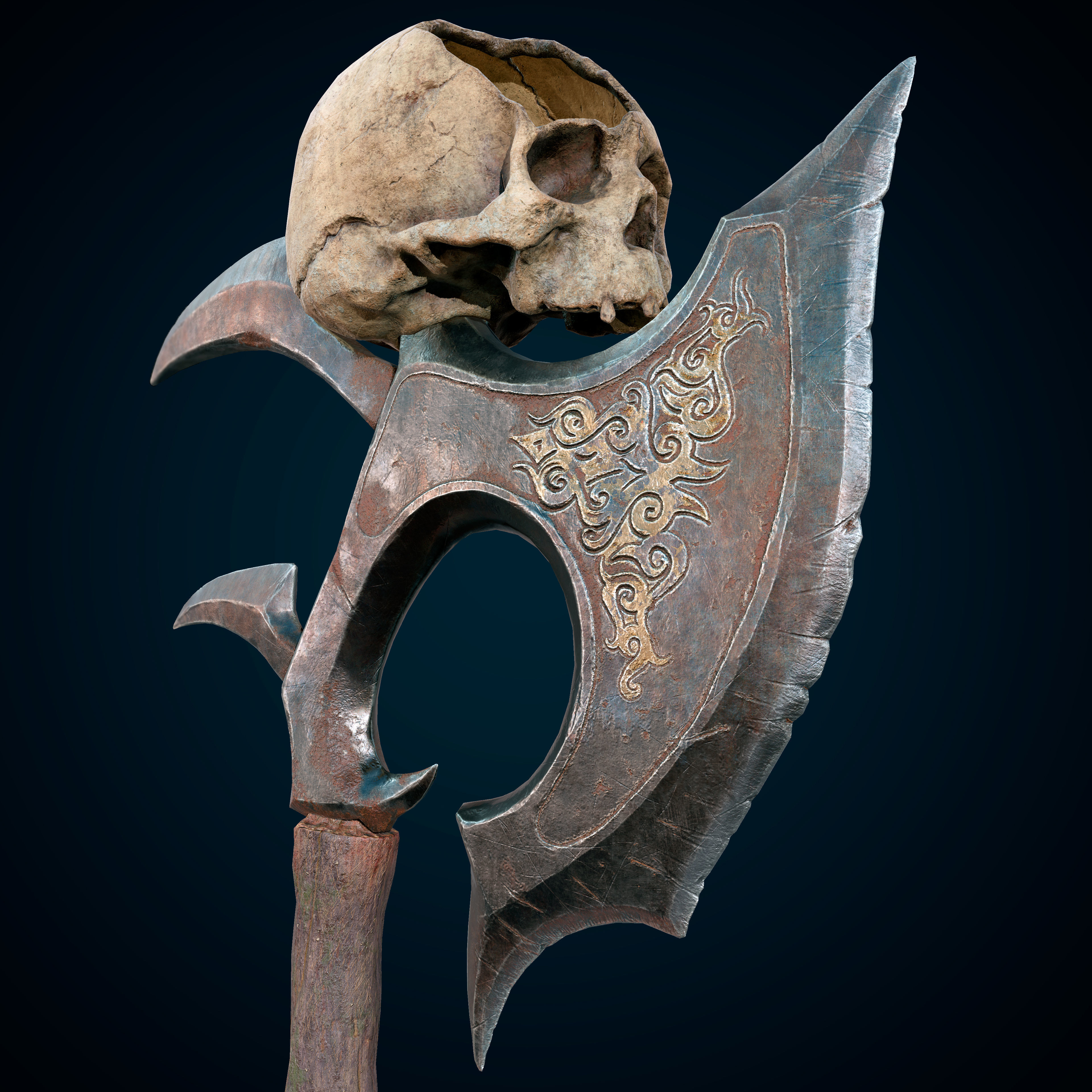 PBR Skull Axe Game Ready 3D model Low-poly 3D model_2