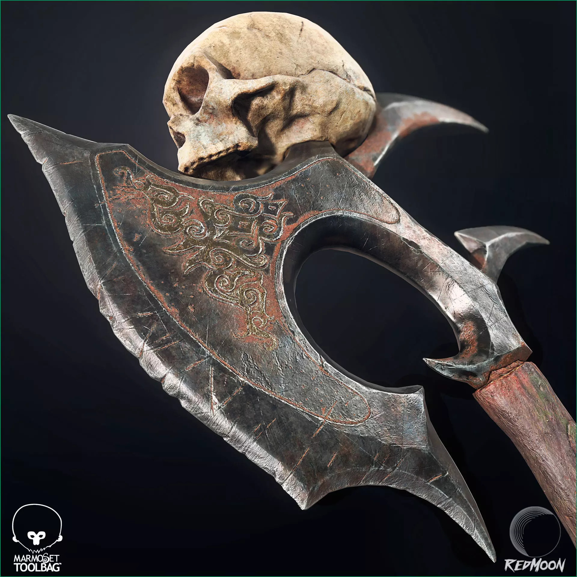 PBR Skull Axe Game Ready 3D model Low-poly 3D model_0