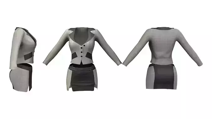 Ladies Double Slit Mini Skirt Jacket Suit