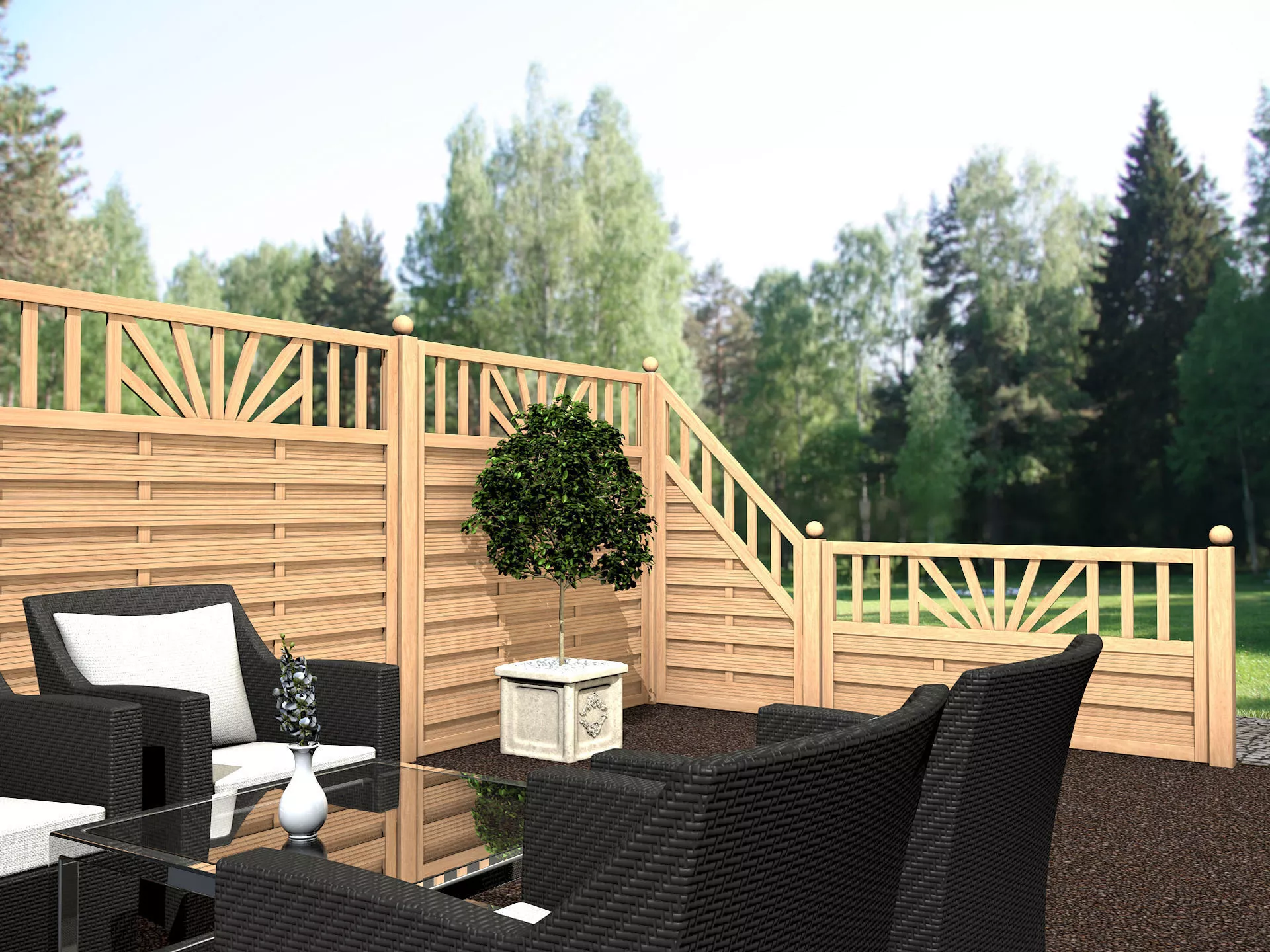 Wood fence - panels - realistic 3 elements 3D model
