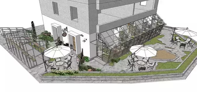 Homestay-Garden Restaurant Book Bar 3D model