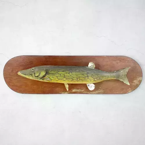 Antique Painted Carved Wood Fish Wall Sculpture 2