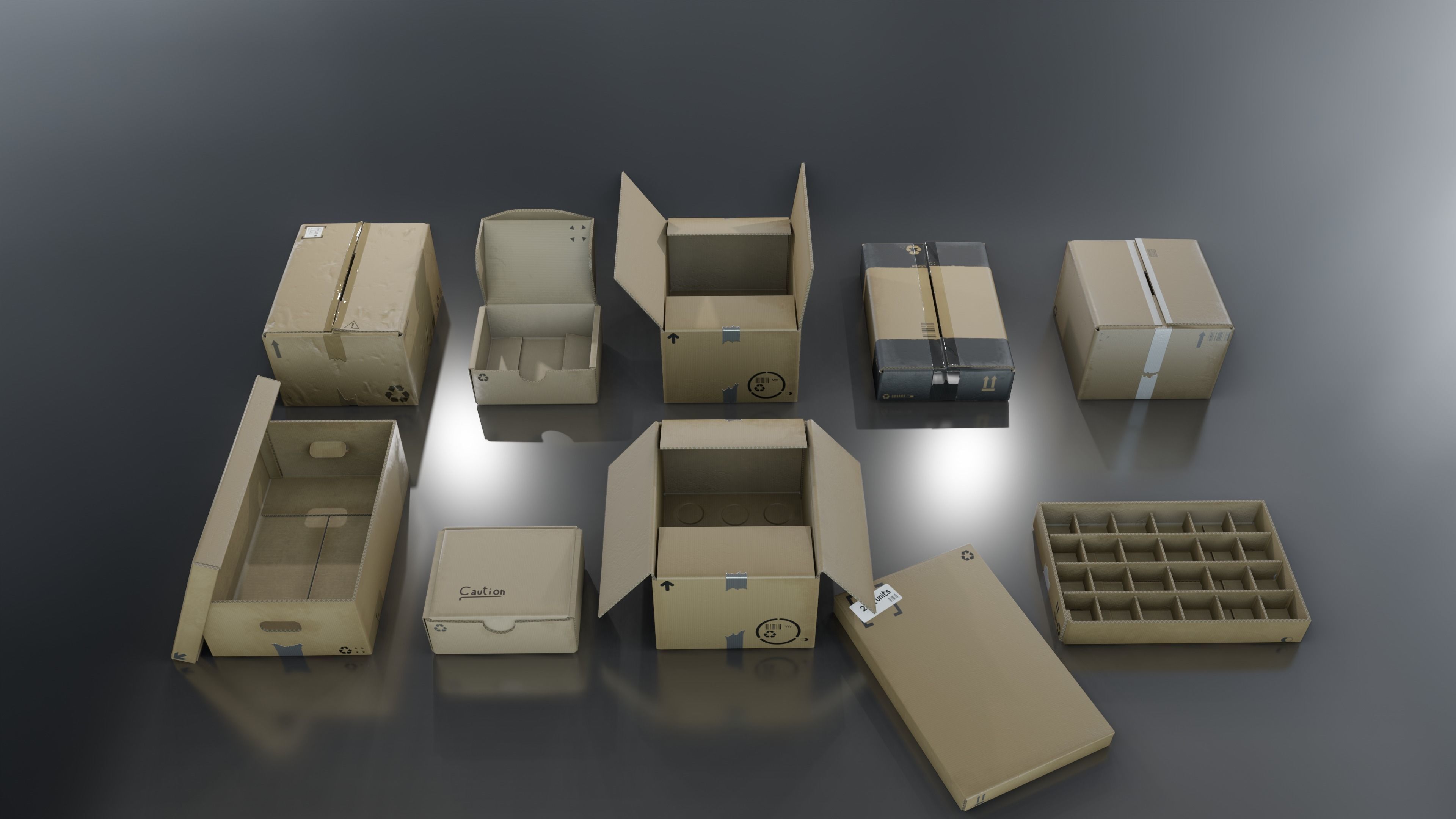 Cardboard Box pack  Low-poly 3D model_2