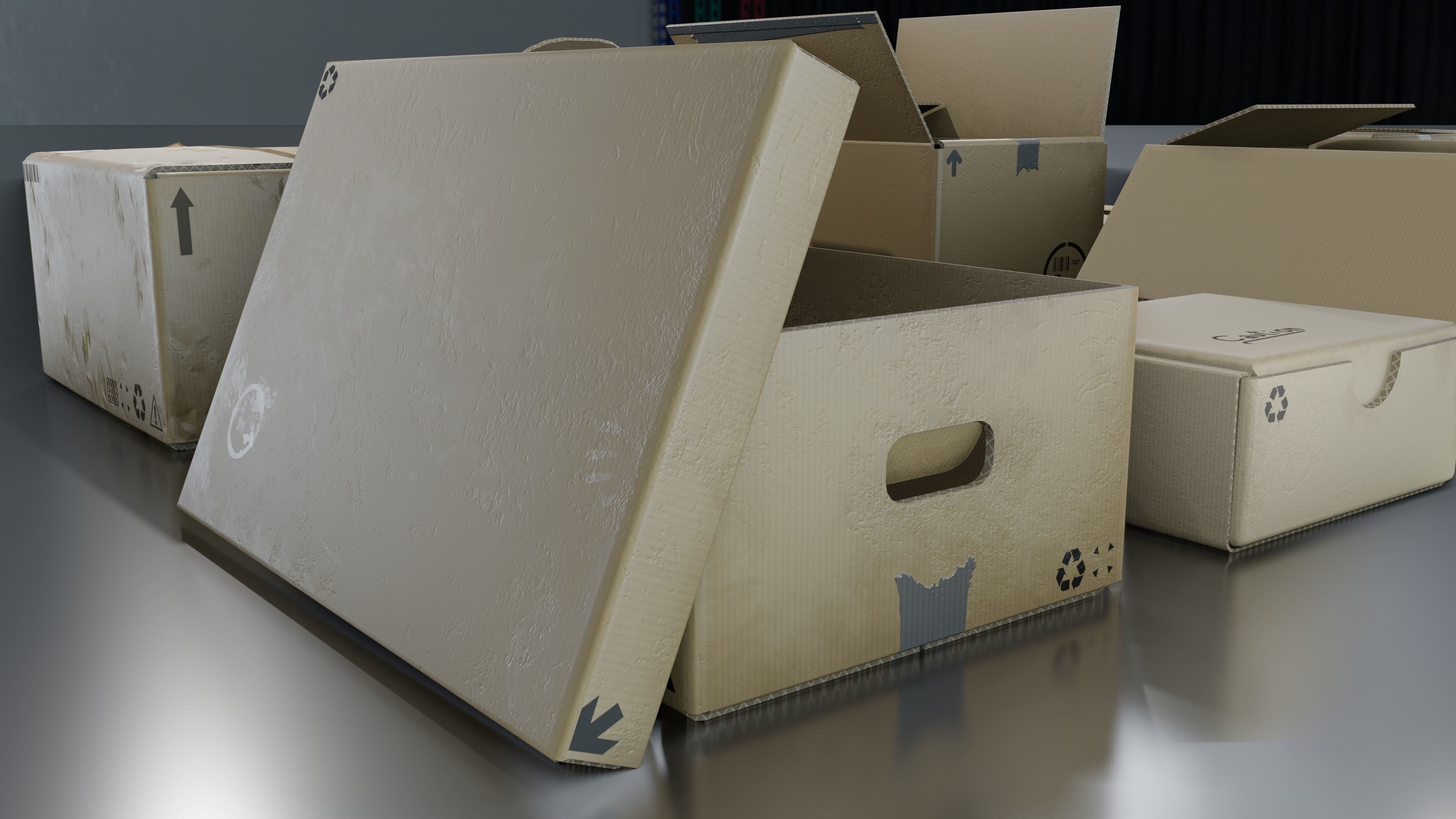Cardboard Box pack  Low-poly 3D model_12