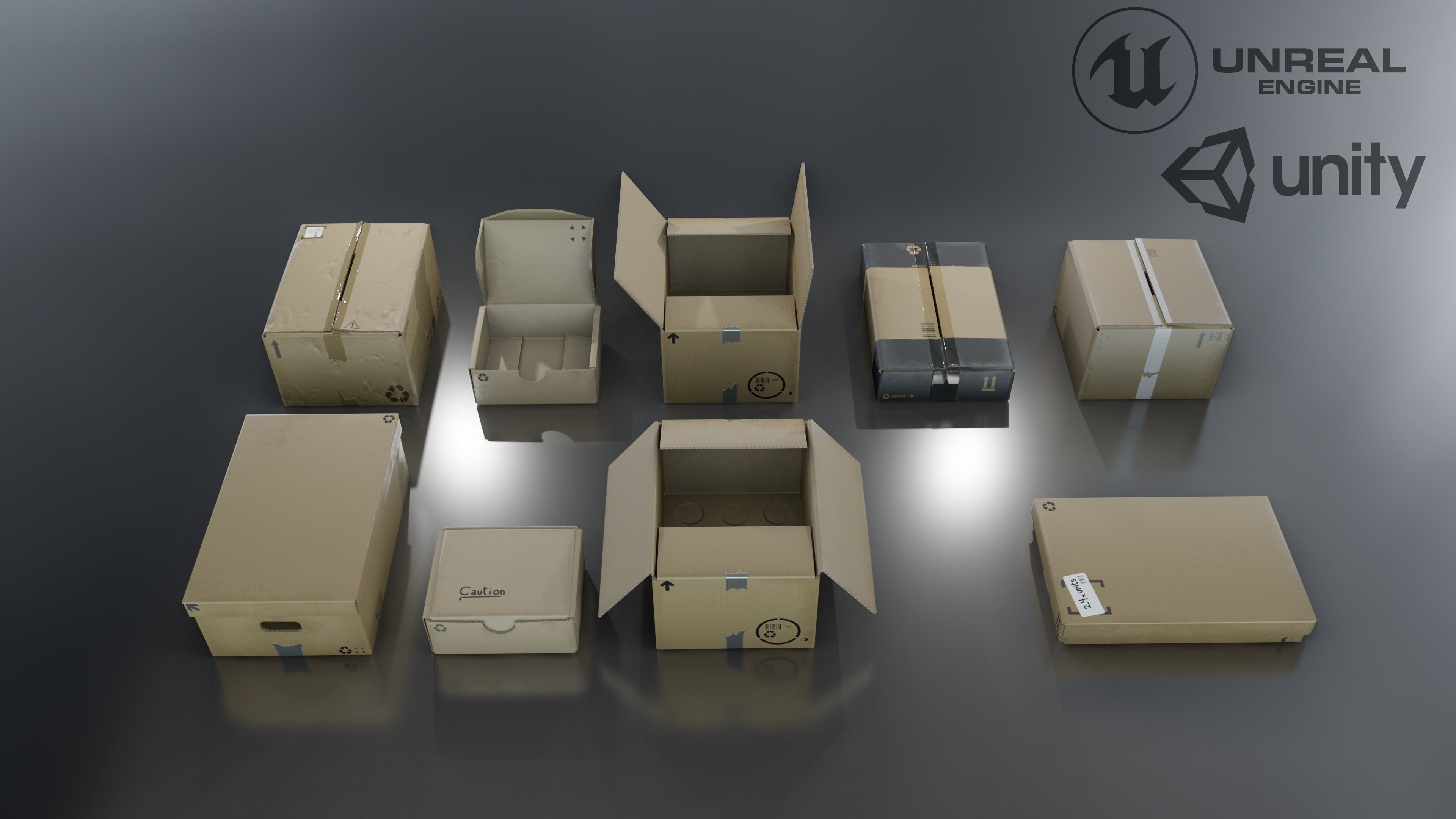 Cardboard Box pack  Low-poly 3D model_1