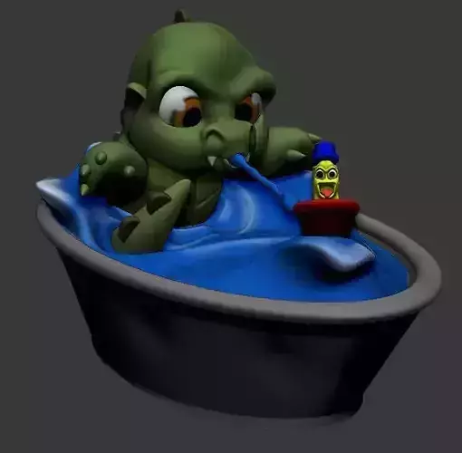 Baby Godzilla bath time