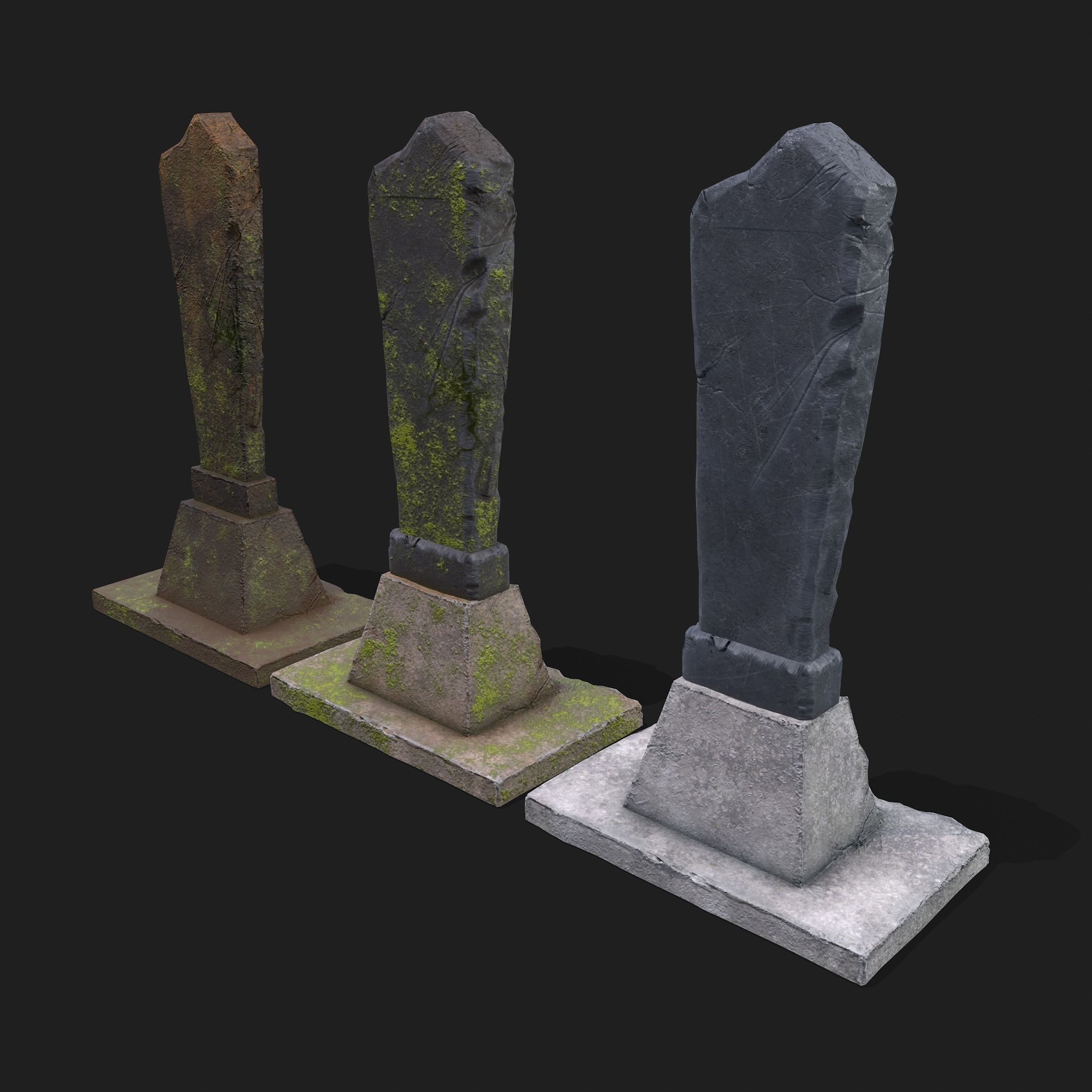 Mossy Grave Stones Low-poly 3D model_4