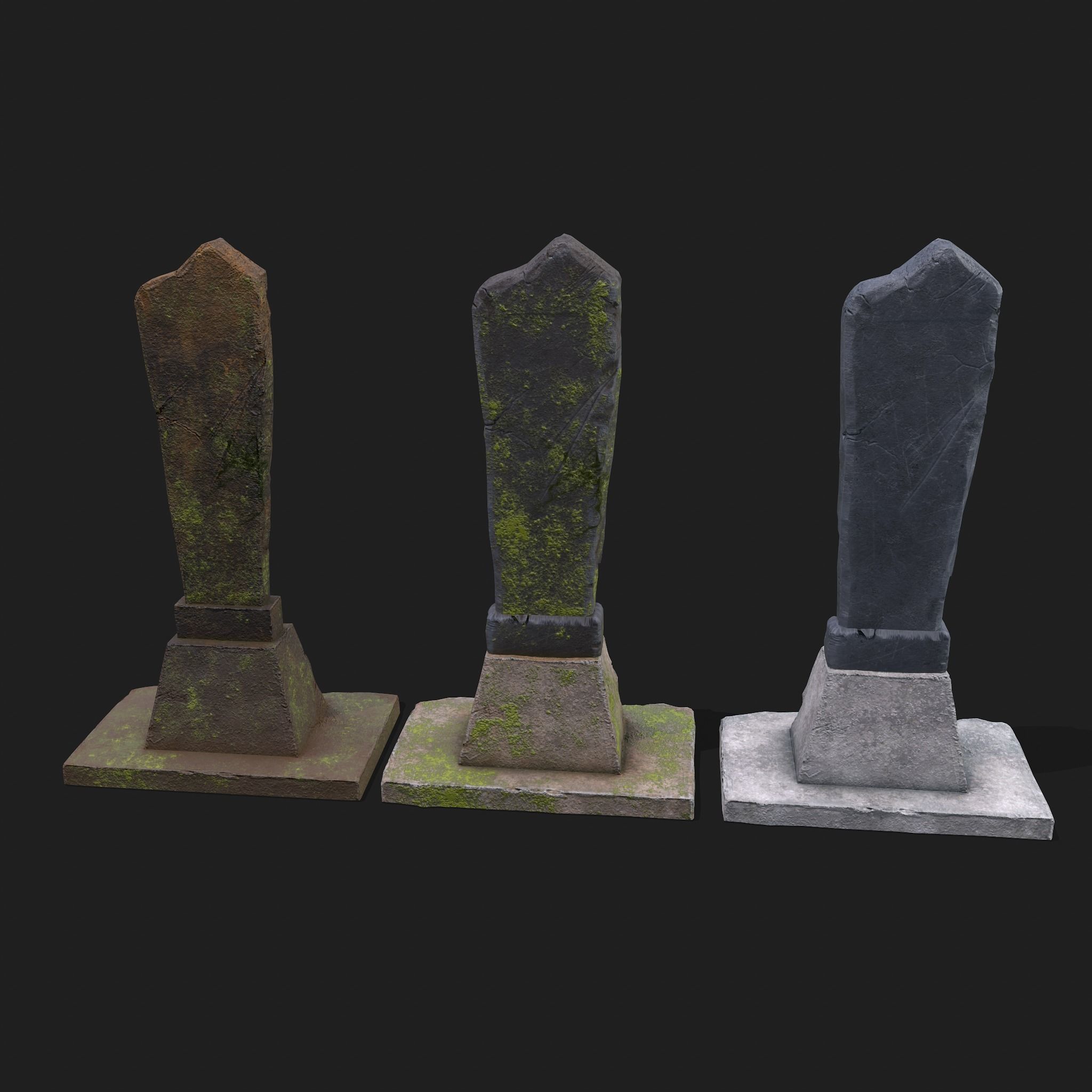 Mossy Grave Stones Low-poly 3D model_5